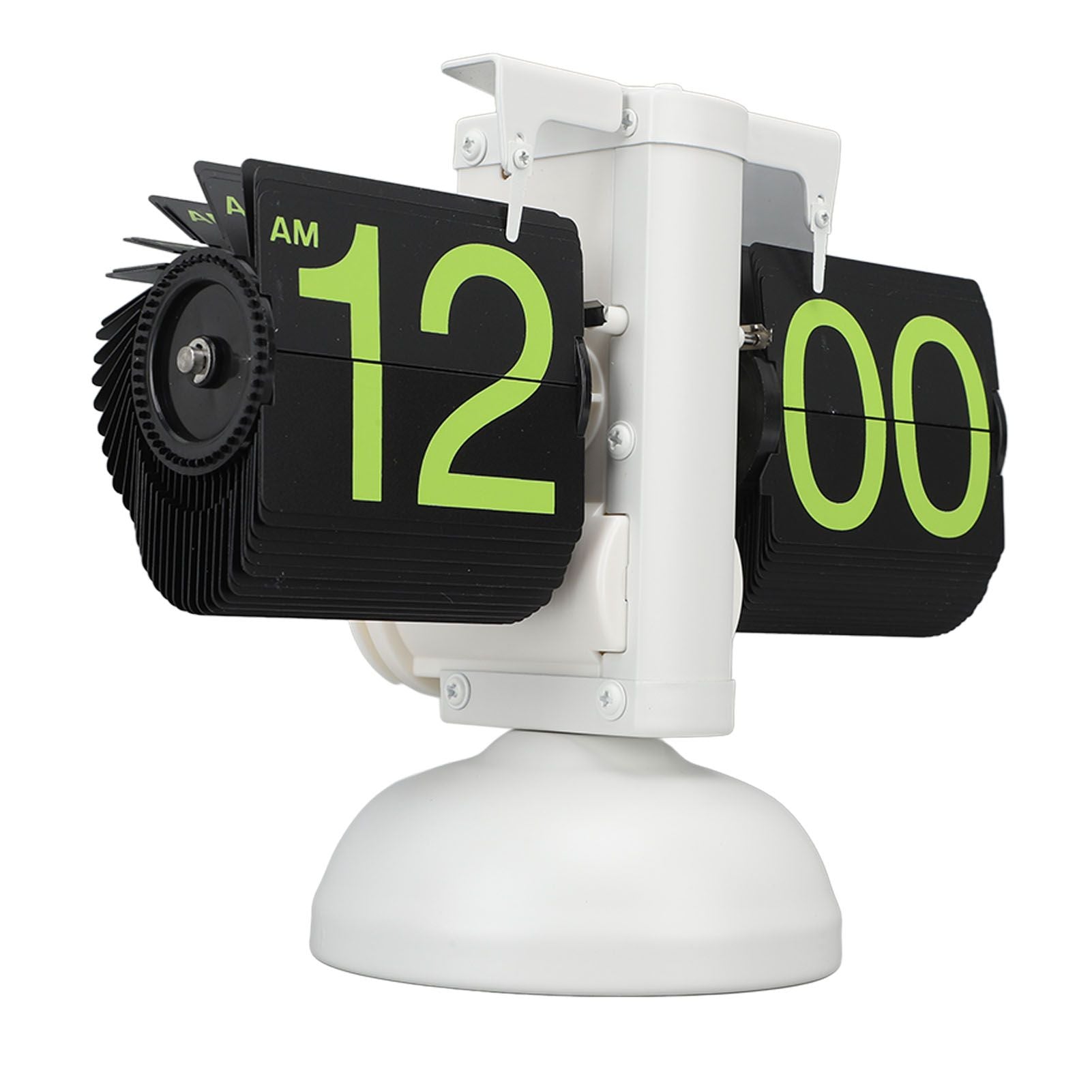 European Style Retro Digital Flip Down Clock 304 Stainless Steel Auto Mechanical Digital Flip Desk Clock for Home Livingroom 12 Hours White Frame Green Number