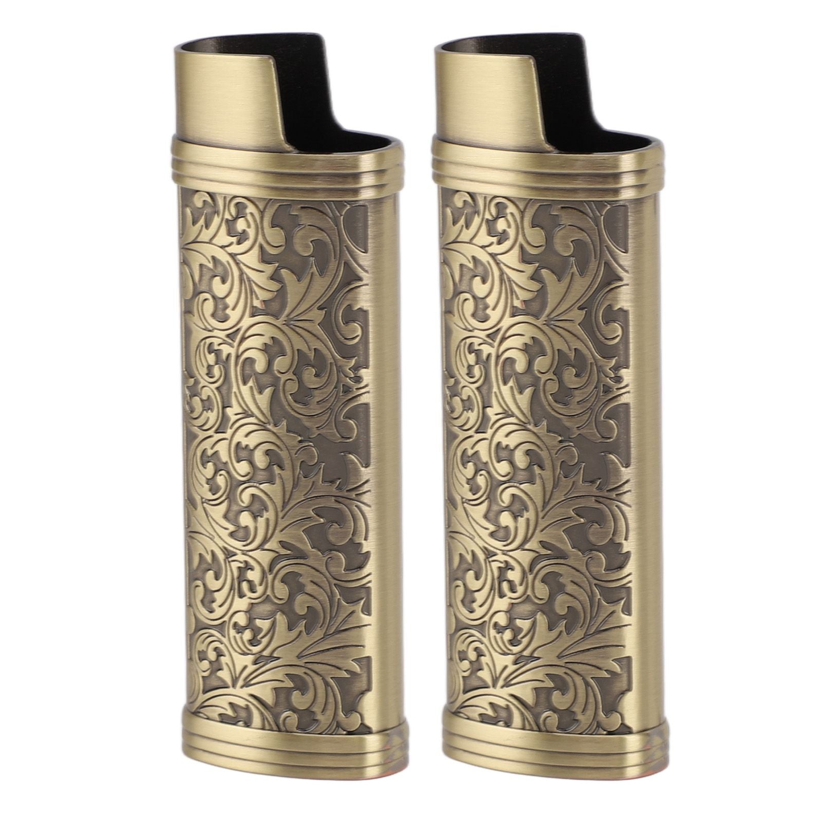 2PCS Lighter Case Cover Vintage Style Floral Stamped Zinc Alloy Shell for Lighter Protection Bronze