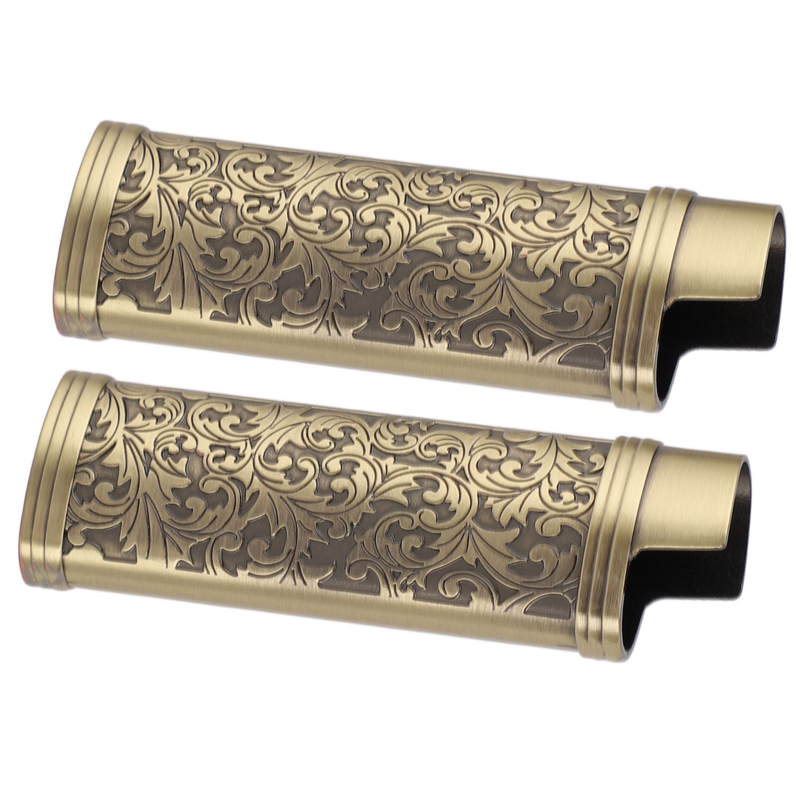 2PCS Lighter Case Cover Vintage Style Floral Stamped Zinc Alloy Shell for Lighter Protection Bronze