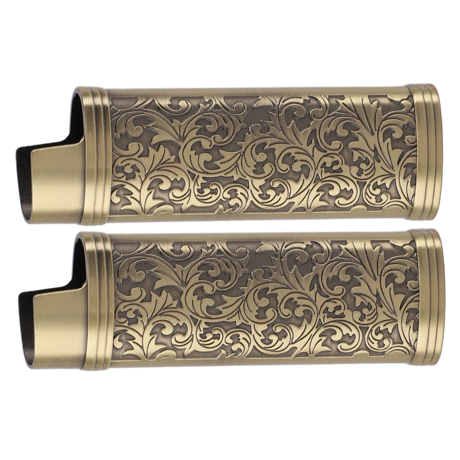 2PCS Lighter Case Cover Vintage Style Floral Stamped Zinc Alloy Shell for Lighter Protection Bronze