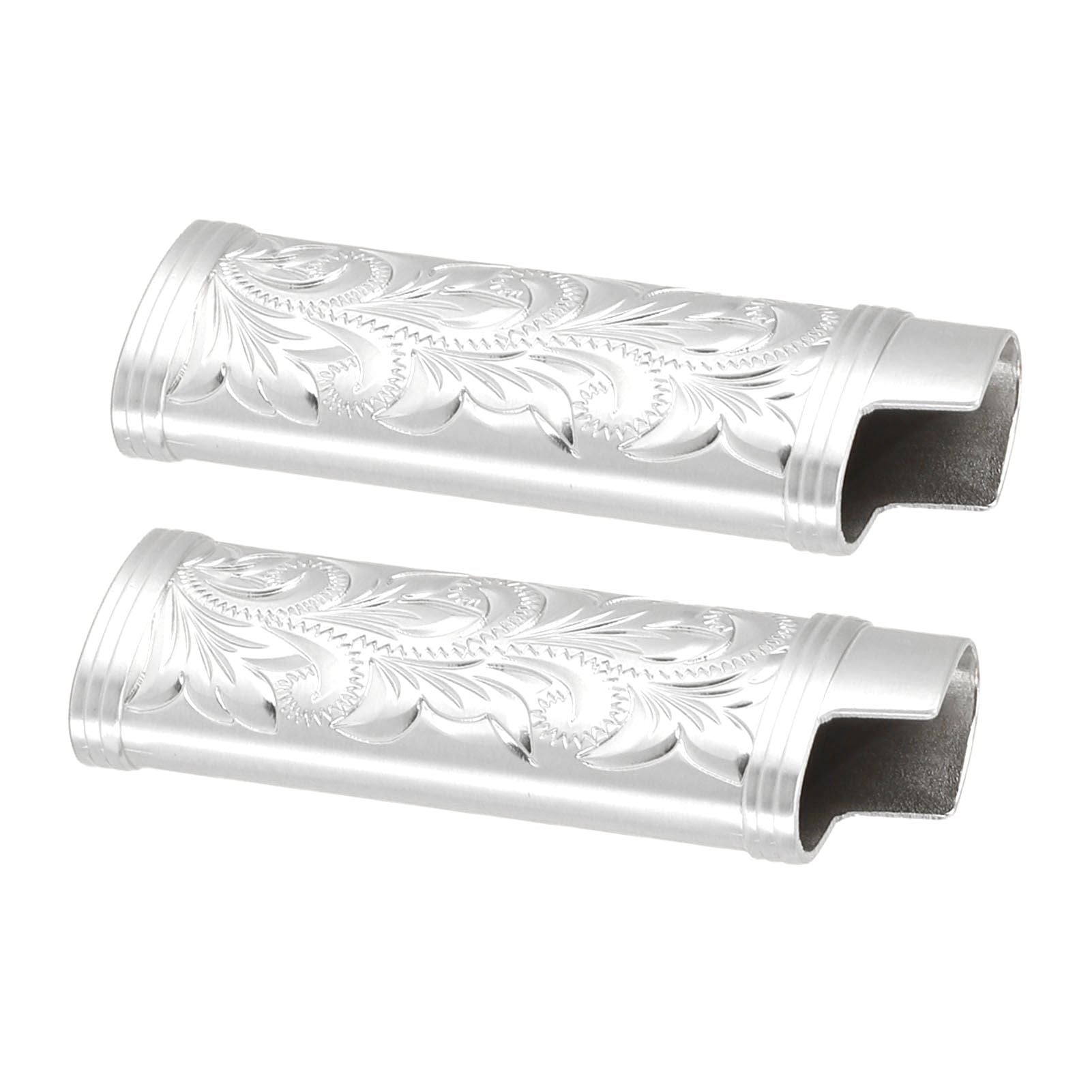 2Pcs Lighter Case Zinc Alloy Lighter Storage Container Floral Pattern for Outdoor Camping Hiking Silver