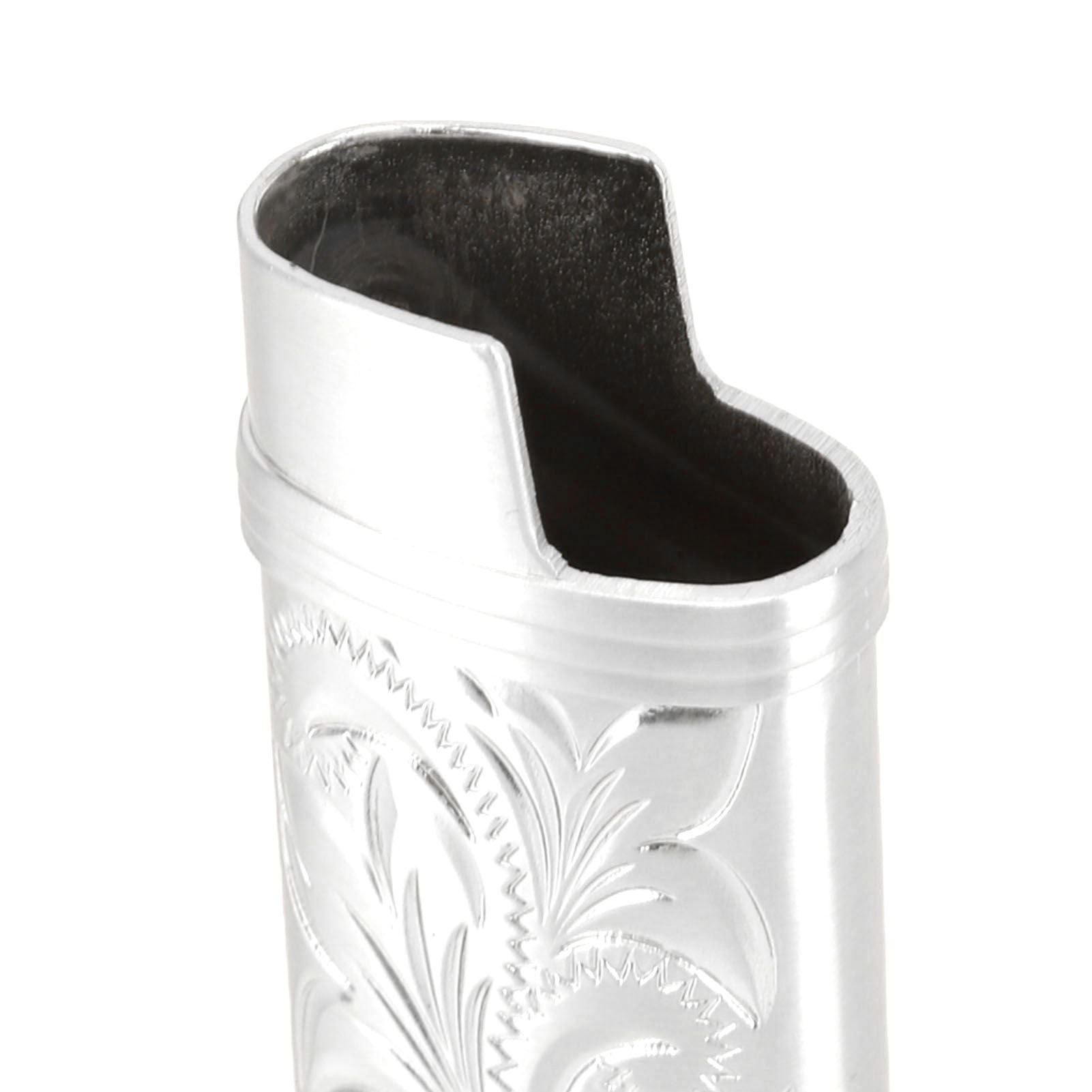 2Pcs Lighter Case Zinc Alloy Lighter Storage Container Floral Pattern for Outdoor Camping Hiking Silver