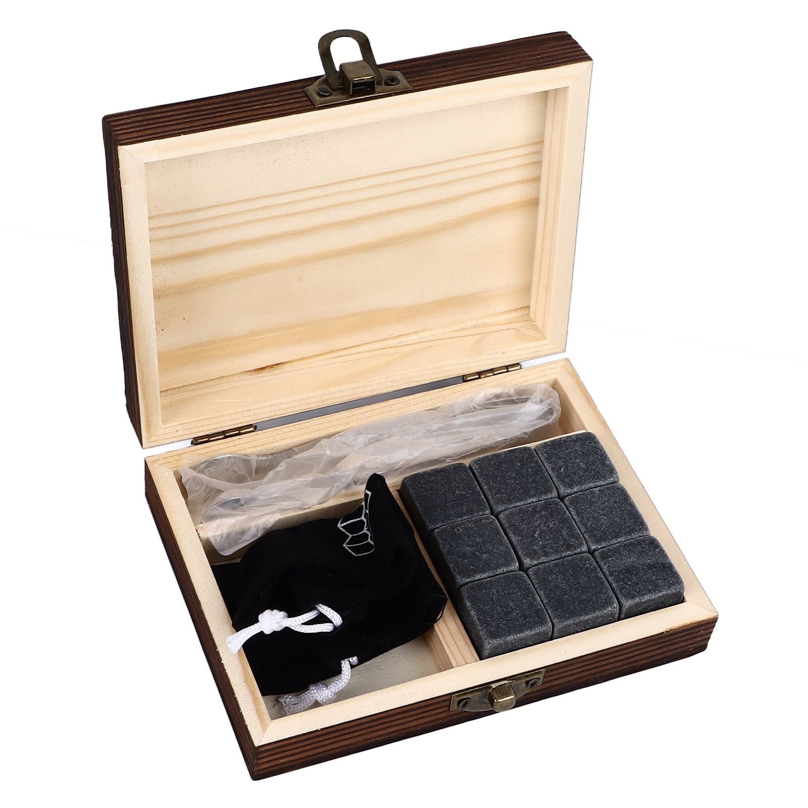Whisky Stones Cube Shaped Granite Chilling Whiskey Rocks Set Recyclable Quick Drying Whisky Stones with Pine Box