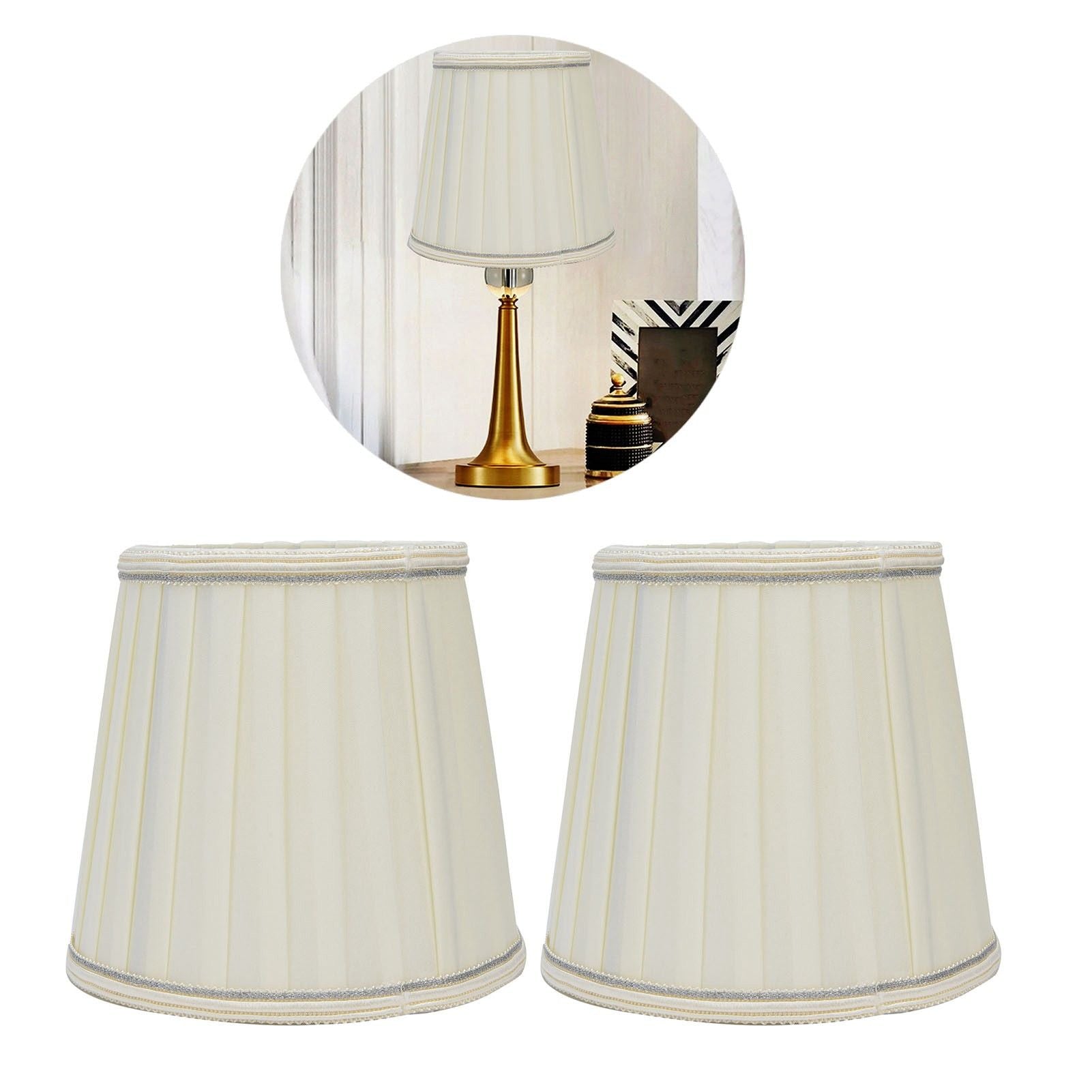 Fabric Lampshade Beige Silver Edge Craft European Style Simple Lamp Shade for E14 Screw Candlestick Lamp