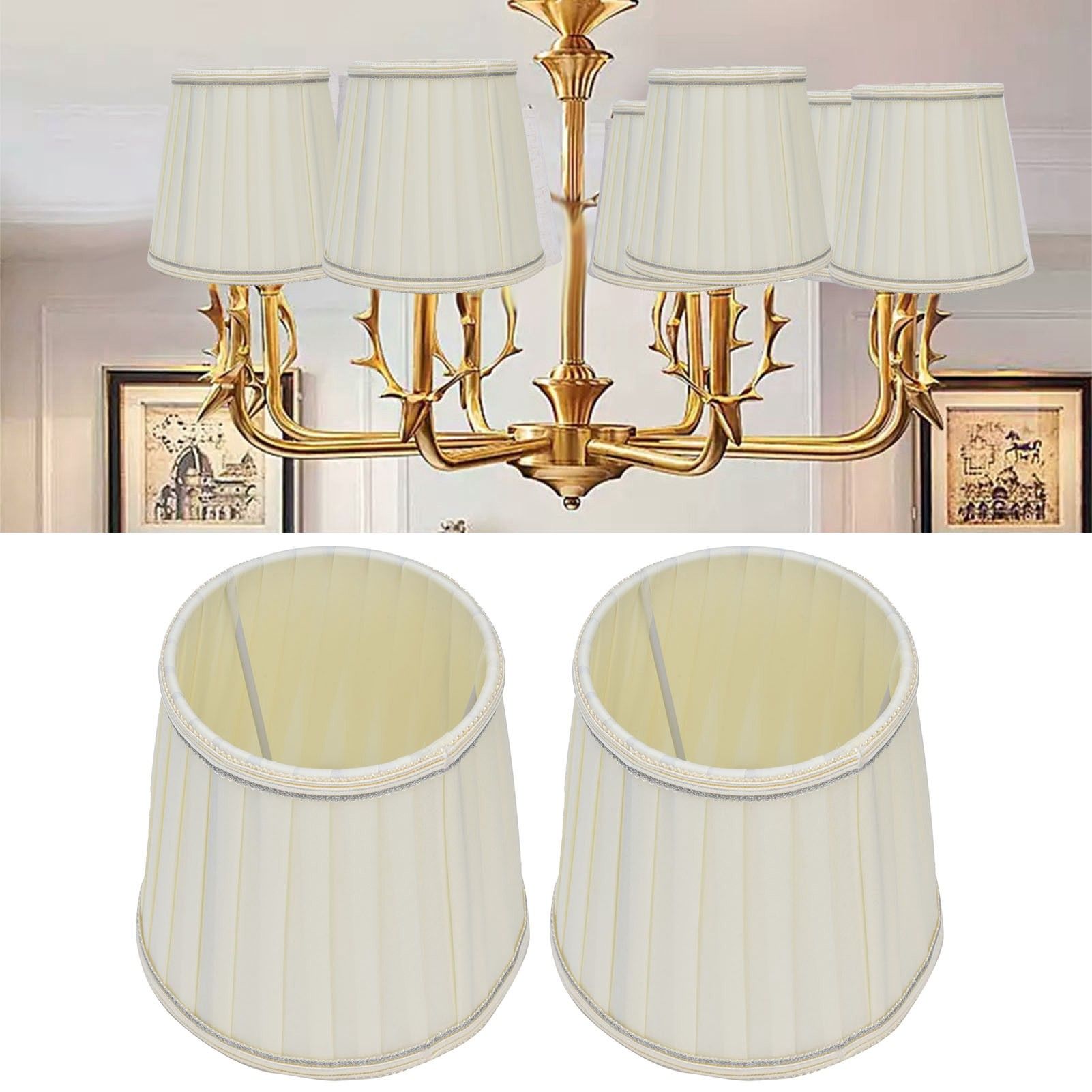 Fabric Lampshade Beige Silver Edge Craft European Style Simple Lamp Shade for E14 Screw Candlestick Lamp