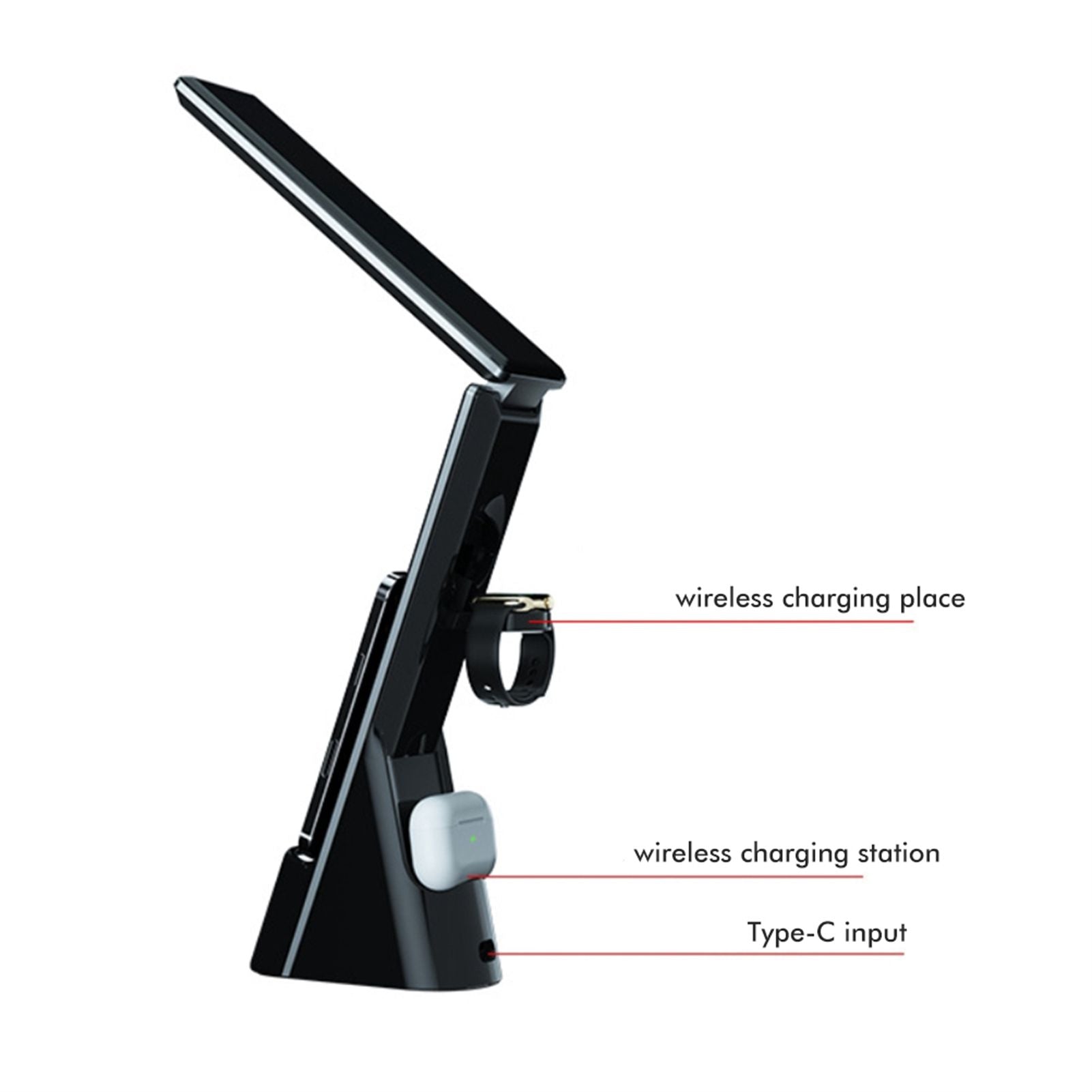 Eye Caring Desk Lamp with Wireless Charger Touch Dimming LED Table Lamps Folding Reading Light for Students