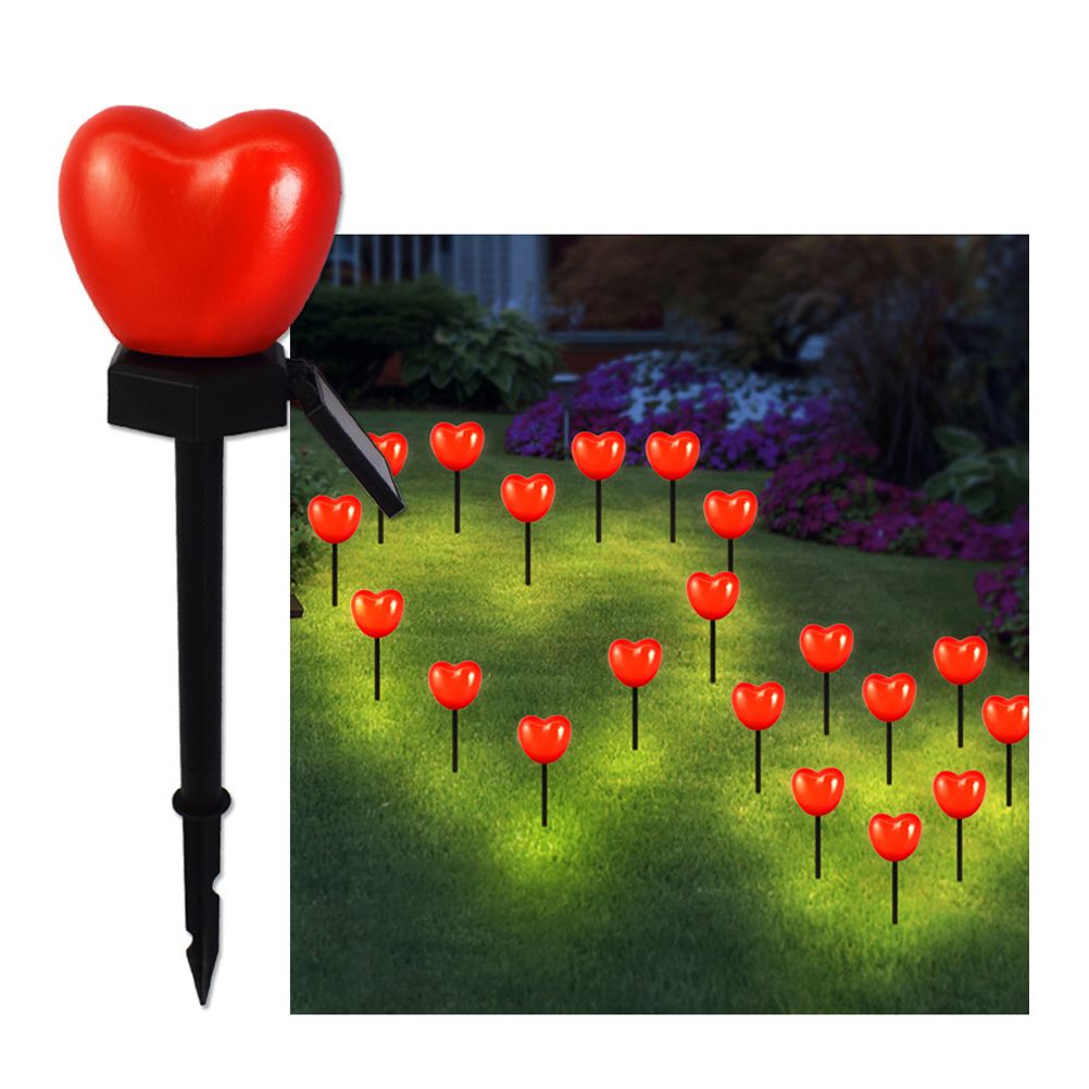 Outdoor Solar Garden Stake Lights Waterproof Solar Red Heart Shaped Pathway Lamps Landscape Lamp for Garden Lawn Decor