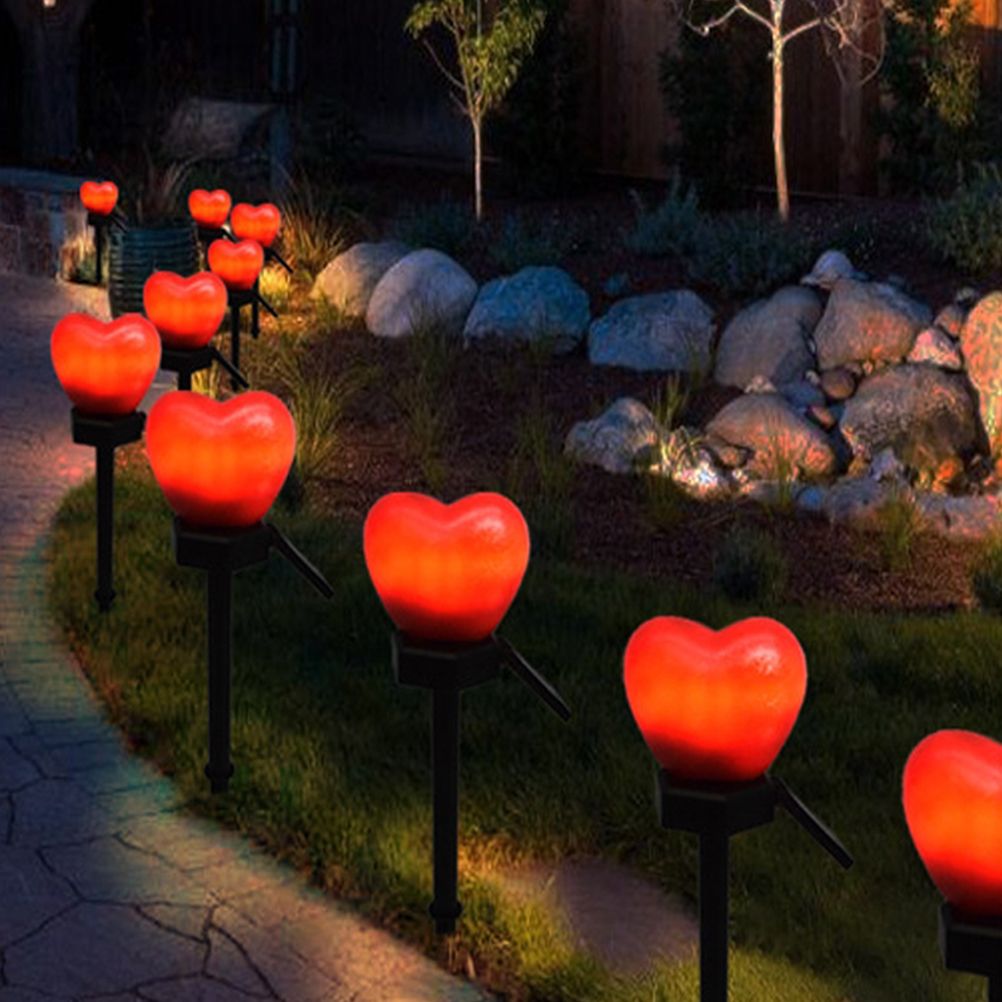 Outdoor Solar Garden Stake Lights Waterproof Solar Red Heart Shaped Pathway Lamps Landscape Lamp for Garden Lawn Decor