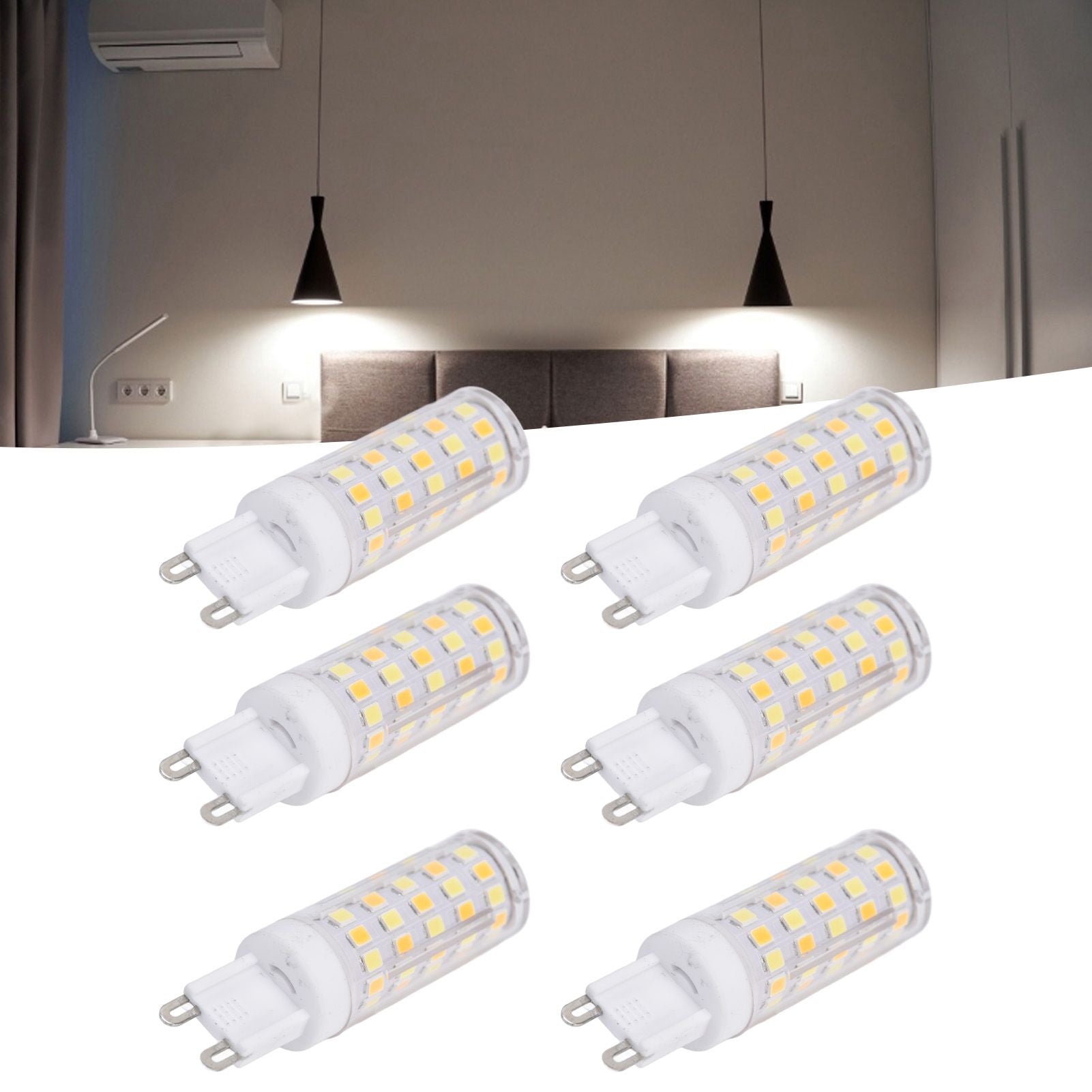 6PCS 66LED G9 Light Bulb 9W 85‑265V Small Ceiling Lamp Bulb 3 Light Color Wall Lamp Bulb for Home