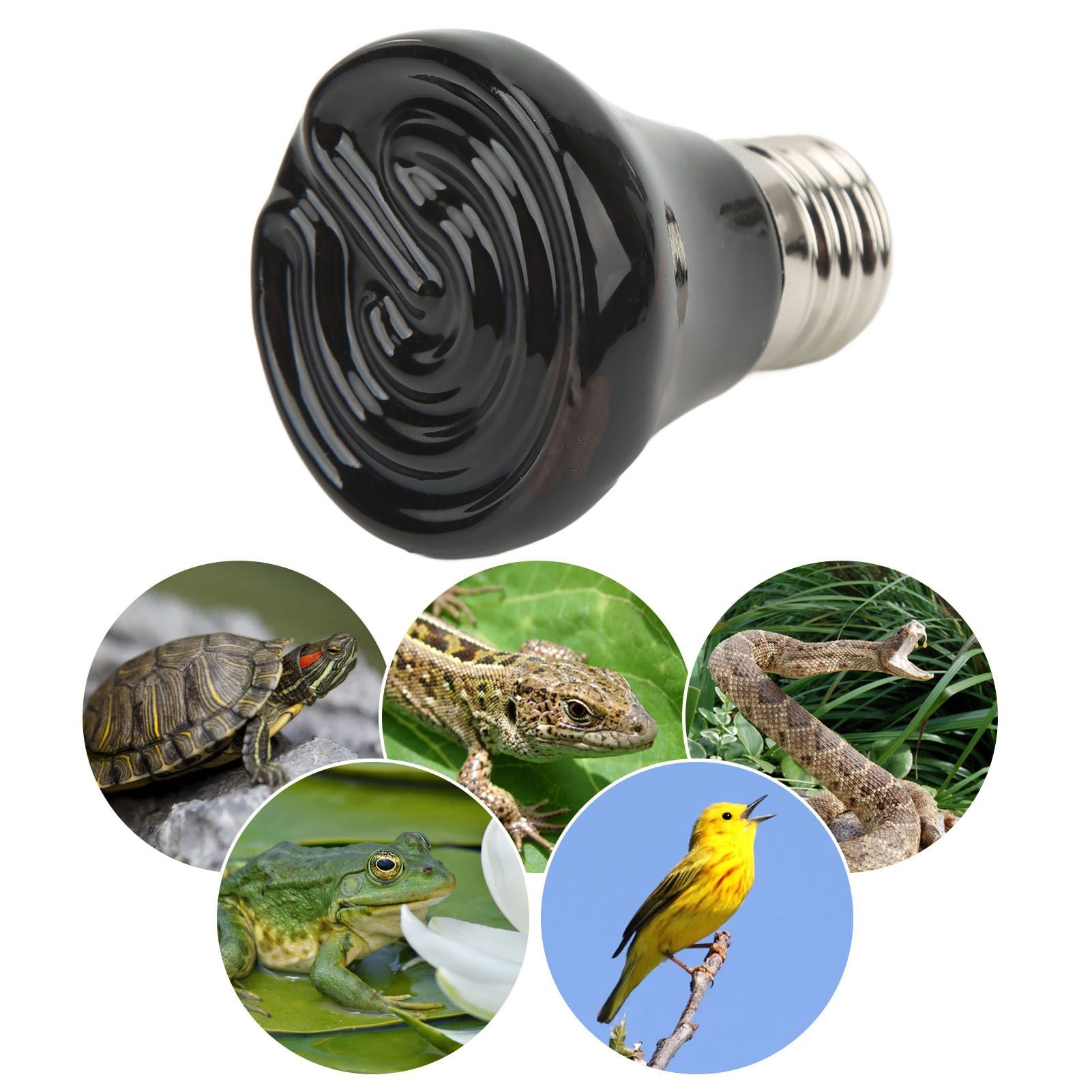 Ceramic Reptile Heat Lamp Bulb Mini Infrared Heat Ceramic Amphibian Heating Lamp for Lizards Reptiles 220V‑240V 75W Black