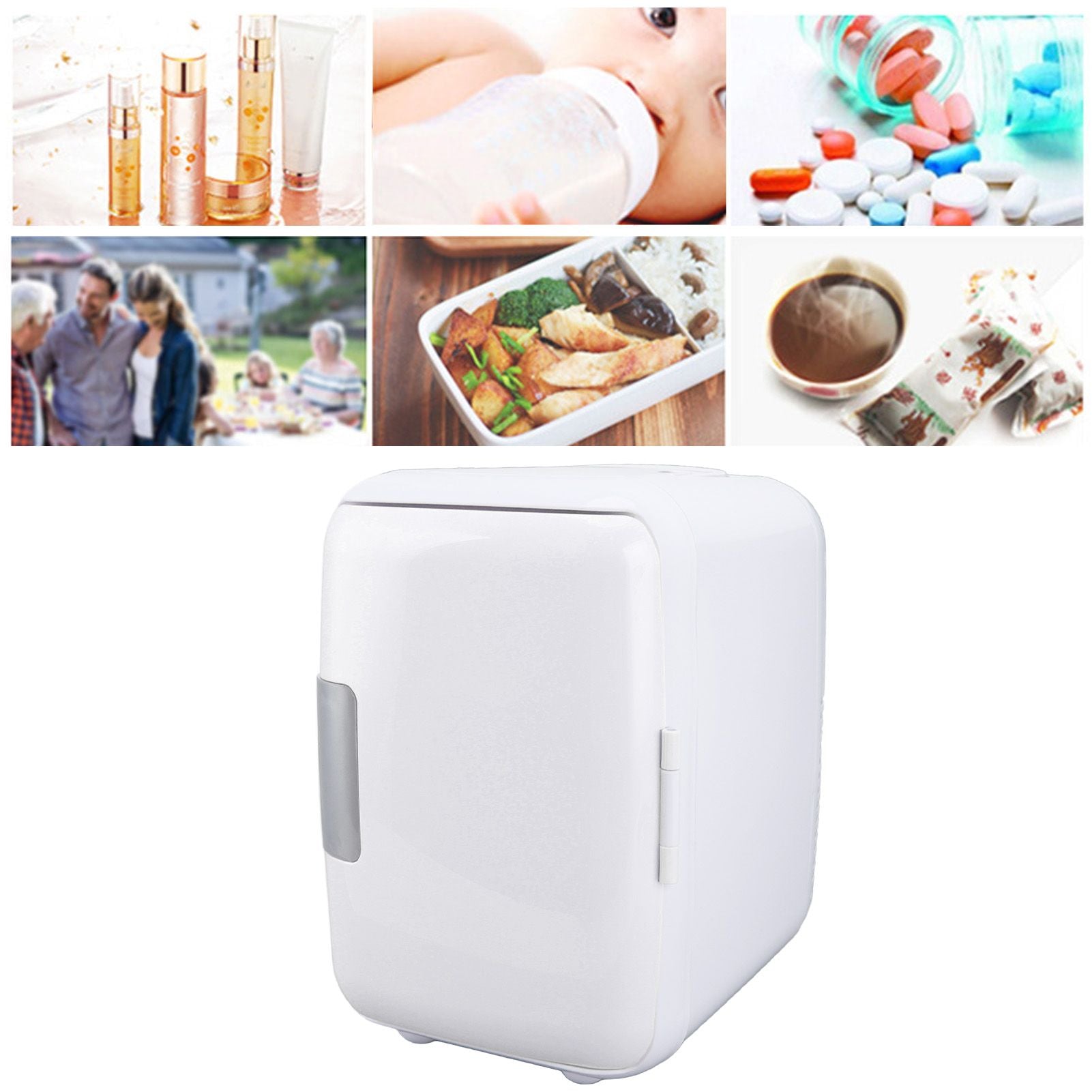 Car Fridge 4 Liters Durable ABS Cosmetic Storage Detachable Partition Portable Mini Fridge for Food Cosmetic Car White