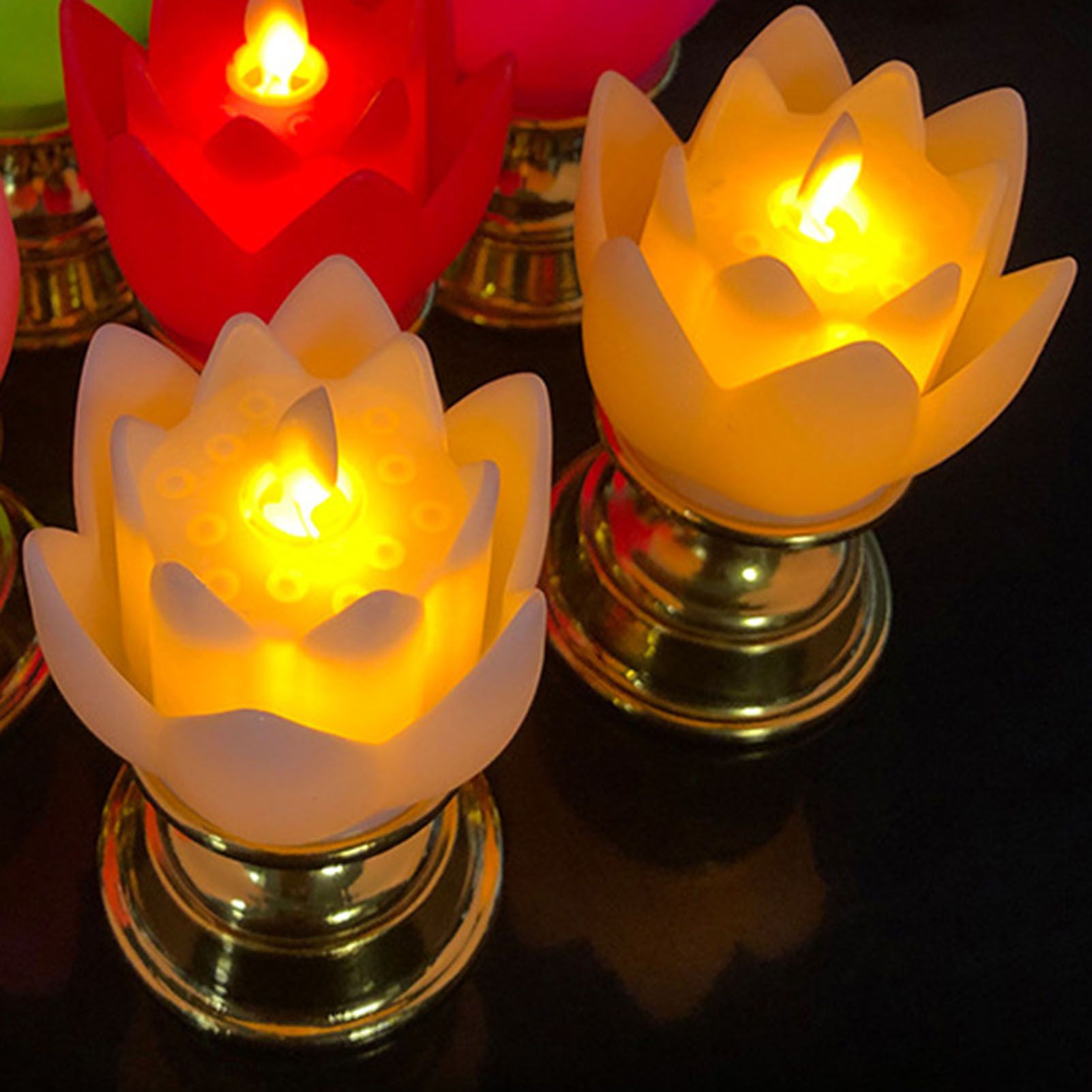 LED Lotus Lamp Colorful LED Soft Natural Light Lifelike Safe Odorless Durable Buddha Lamp for Bedroom Office Living Room White