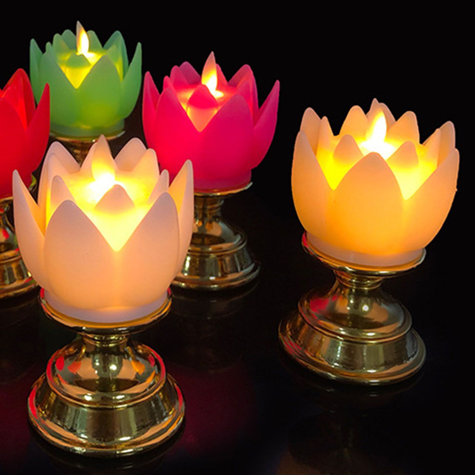 LED Lotus Lamp Colorful LED Soft Natural Light Lifelike Safe Odorless Durable Buddha Lamp for Bedroom Office Living Room Beige