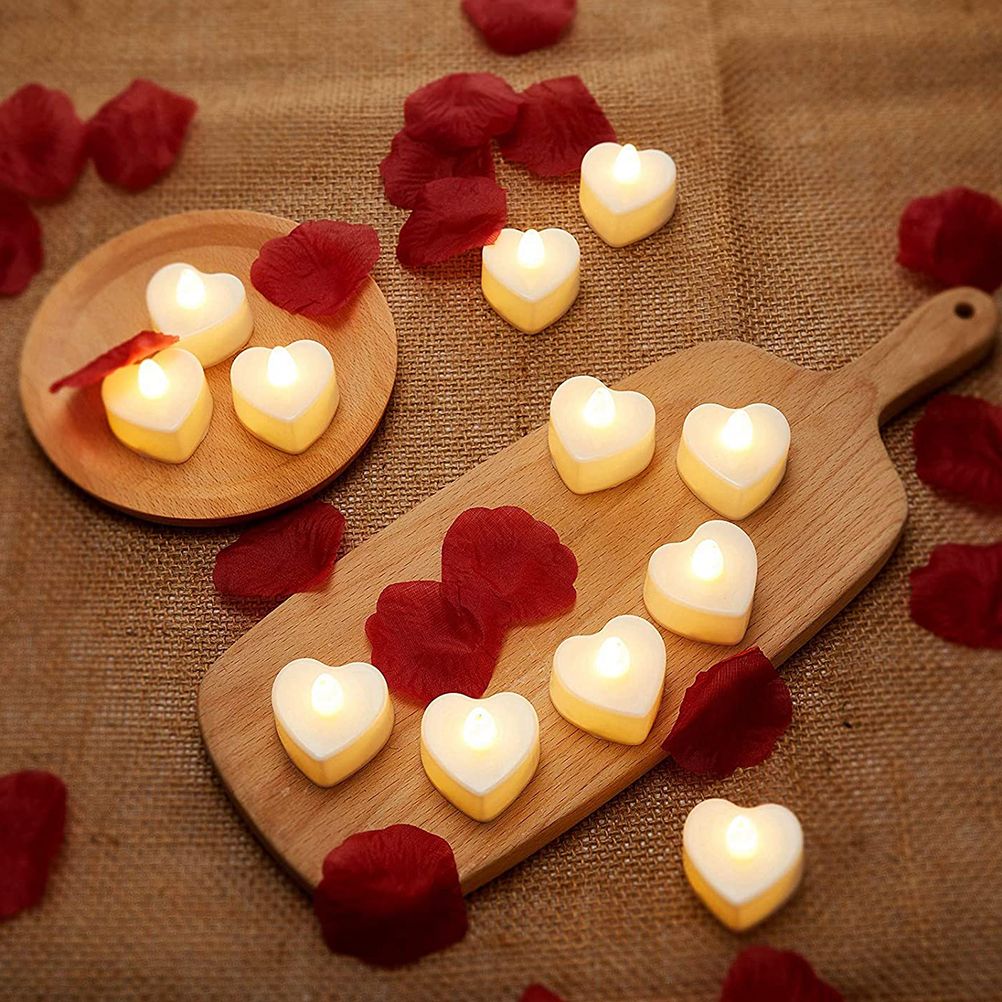 24 Pcs Heart Shape LED Candles Tea Light Romantic Love LED Candles for Valentine s Day Wedding Table Decor