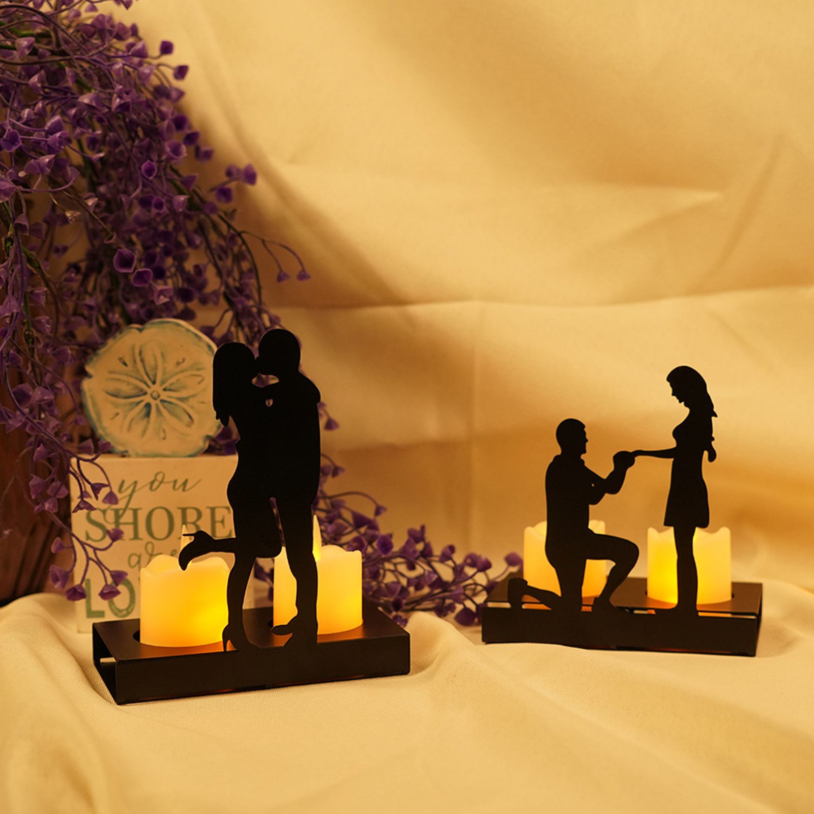 Iron Candle Holder Romantic Couple Candle Statue Gifts for Couple for Wedding Anniversary