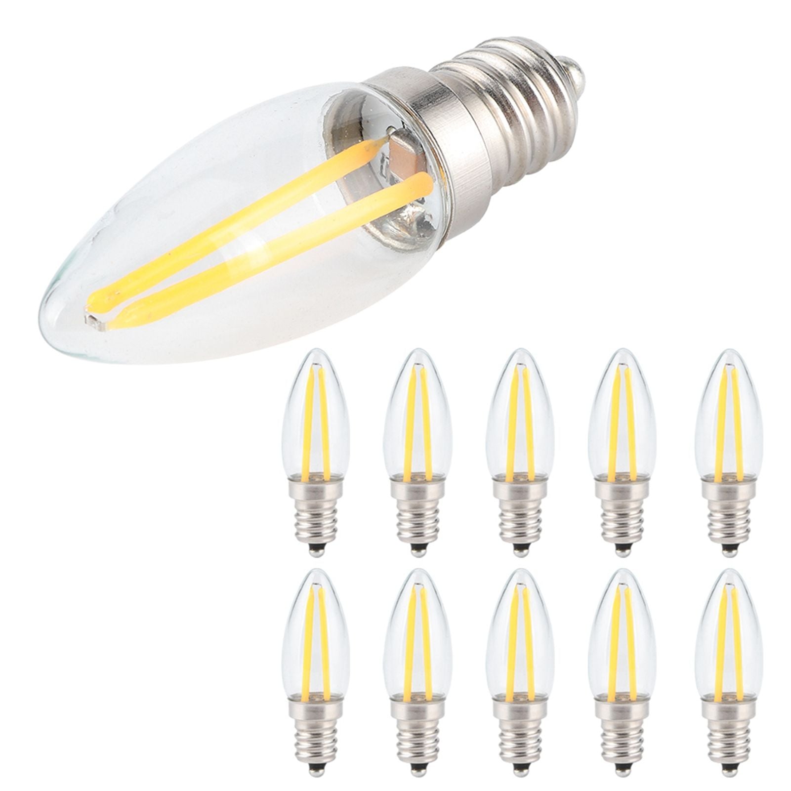 10Pcs E12 Long Filament Small LED Light Bulbs Dimmable Lamp 1.5W AC110V for Home Lighting