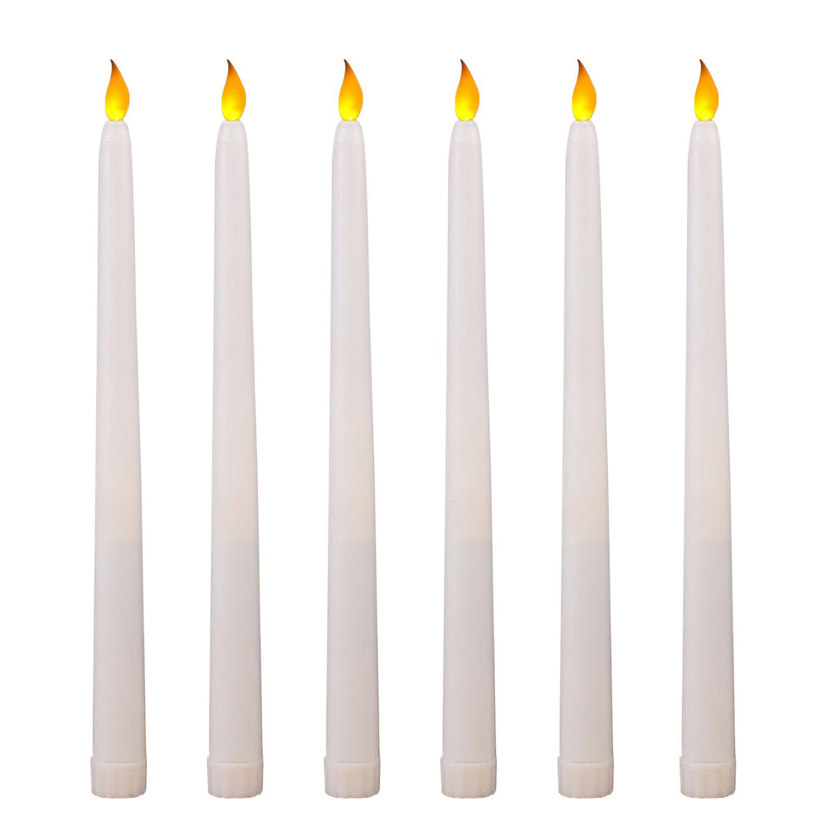 6pcs Flameless Taper Candles Plastic LED Candlesticks Battery Operated 3D Wick for Wedding Party Home Yellow Flickering