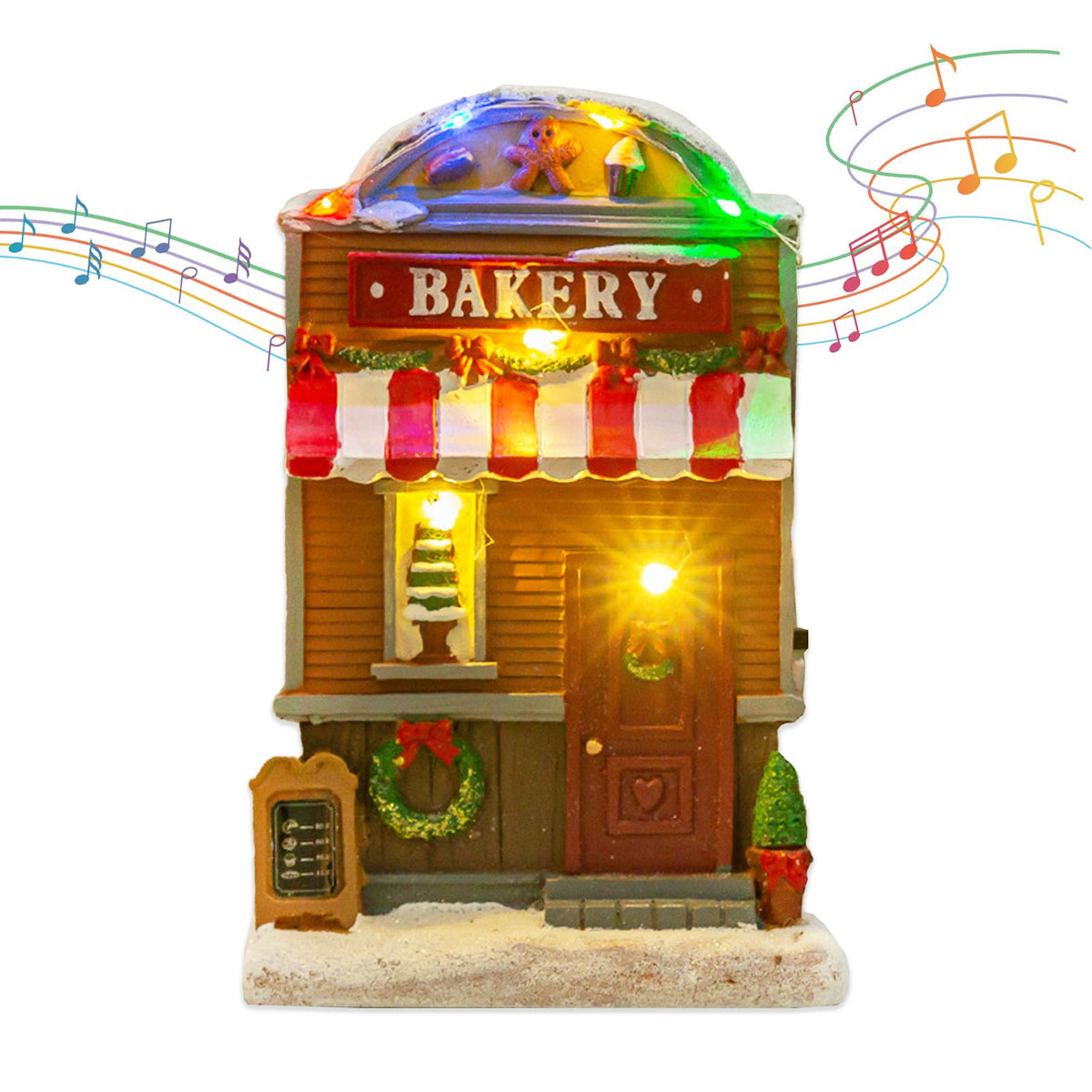 Xmas Scene Winter Music House Resin Collectible Building Light Up Xmas House for Holiday Decor Ornament Require 3 AA Batteries A