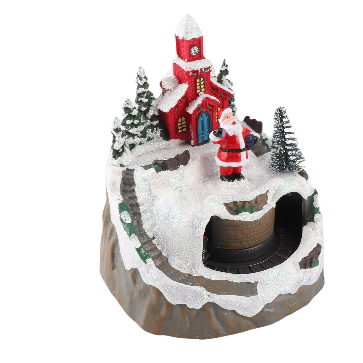 Xmas Music Box Resin Rotating Light Up Train Musical Box Tabletop Ornament for Holiday Home Decor