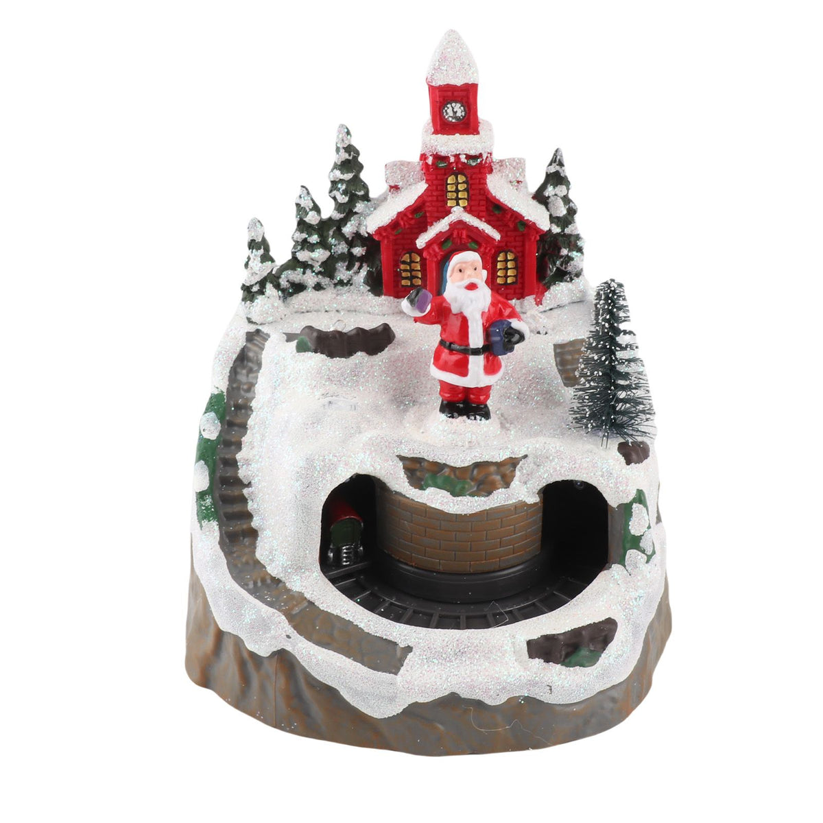 Xmas Music Box Resin Rotating Light Up Train Musical Box Tabletop Ornament for Holiday Home Decor