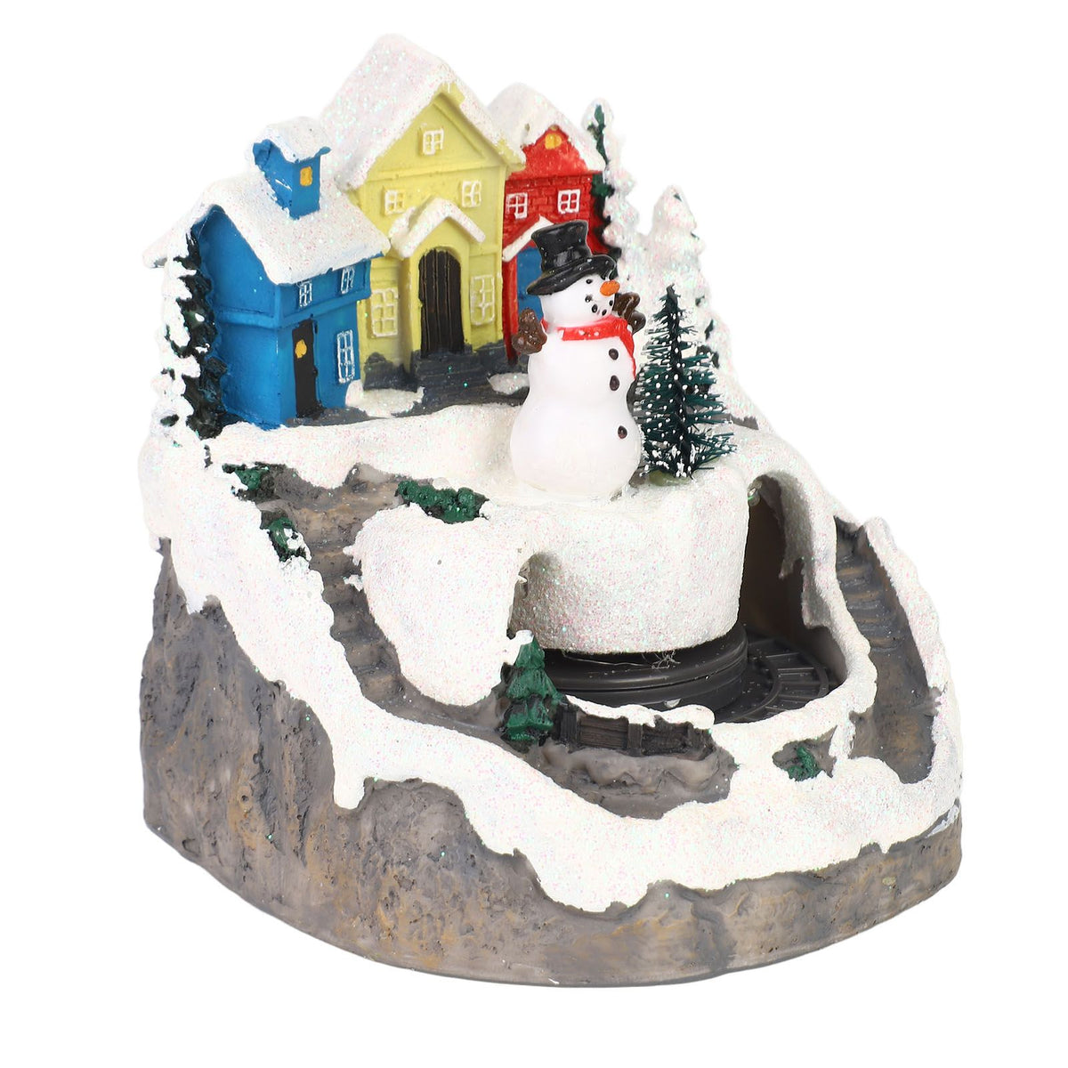 Xmas Music Box Resin Rotating Light Up Train Musical Box Tabletop Ornament for Holiday Home Decor