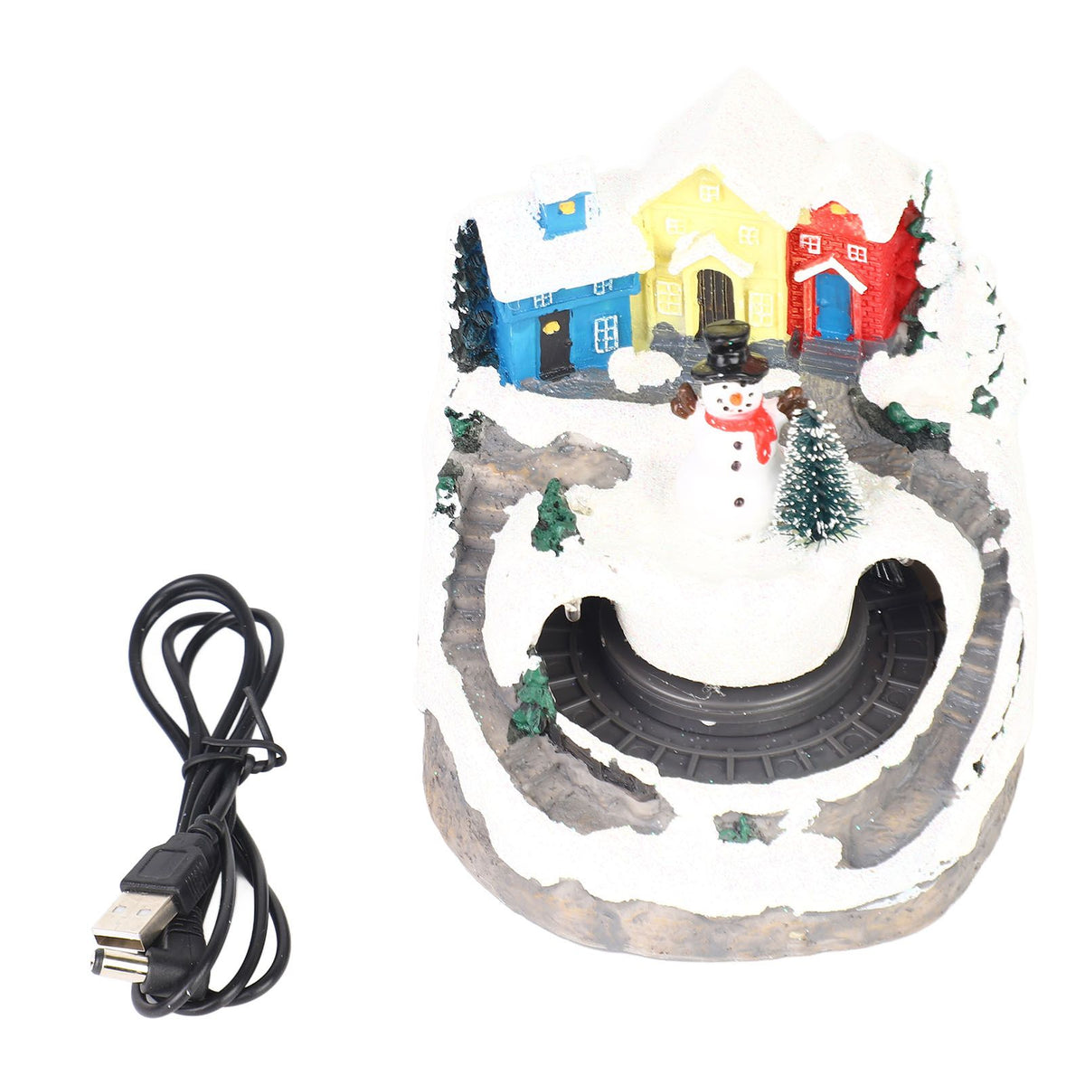 Xmas Music Box Resin Rotating Light Up Train Musical Box Tabletop Ornament for Holiday Home Decor