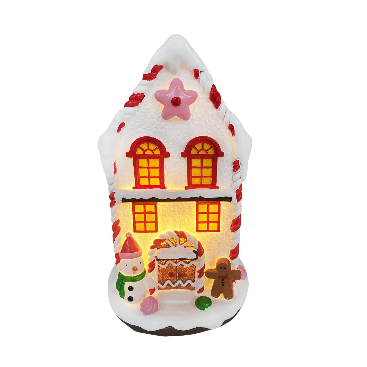 Light Up Xmas Village House Xmas Scene Winter House Collectible Building for Holiday Decor Ornament Red Snowman Cabin