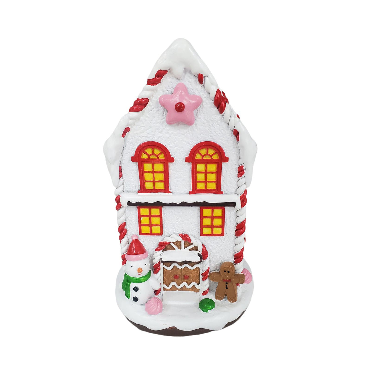 Light Up Xmas Village House Xmas Scene Winter House Collectible Building for Holiday Decor Ornament Red Snowman Cabin