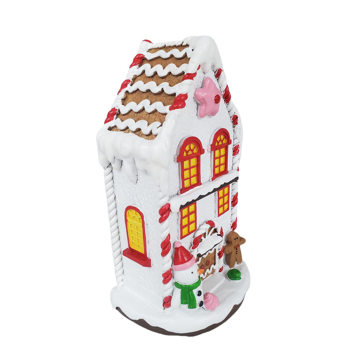 Light Up Xmas Village House Xmas Scene Winter House Collectible Building for Holiday Decor Ornament Red Snowman Cabin