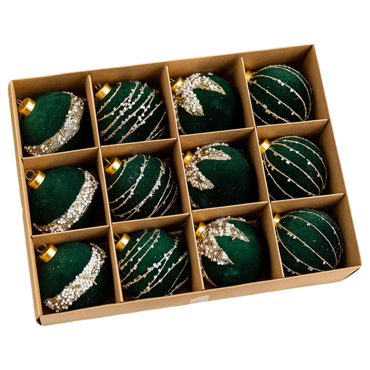 12pcs 6cm Velvet Ball Ornaments Shatter Proof Decorative Flocked Velvet Ornaments Set for Home Party Green