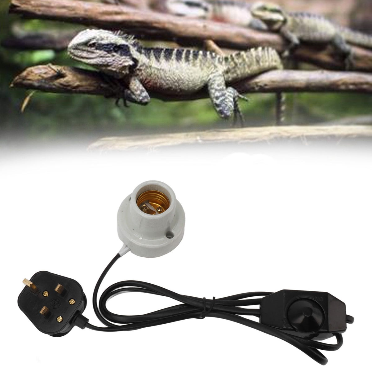 Reptile Ceramic Heat Lamp Holder Professional E27 Socket Reptile Heat Light Fixture Holder for Lizard Turtle Tortoise UK Plug 250V