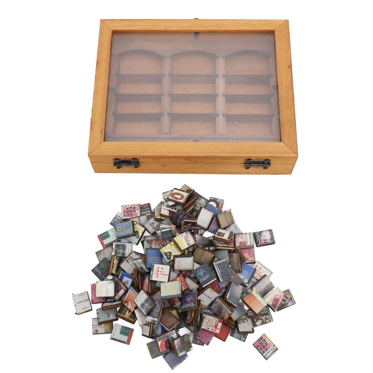 Miniature Wooden Bookshelf Anxiety Relief Multi Books Display Case Cabinet Desk Ornament Decoration
