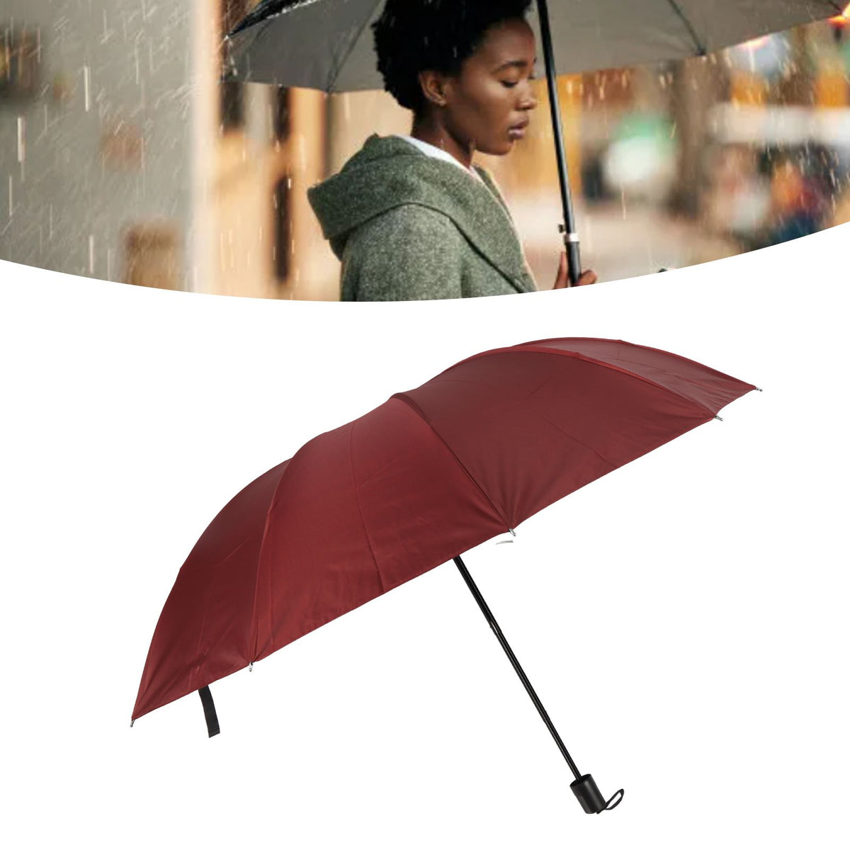 Travel Umbrella 10 Ribs Portable Manual Windproof Rainproof Sunscreen Folding Umbrella for Outdoor Travel Camping Wine Red