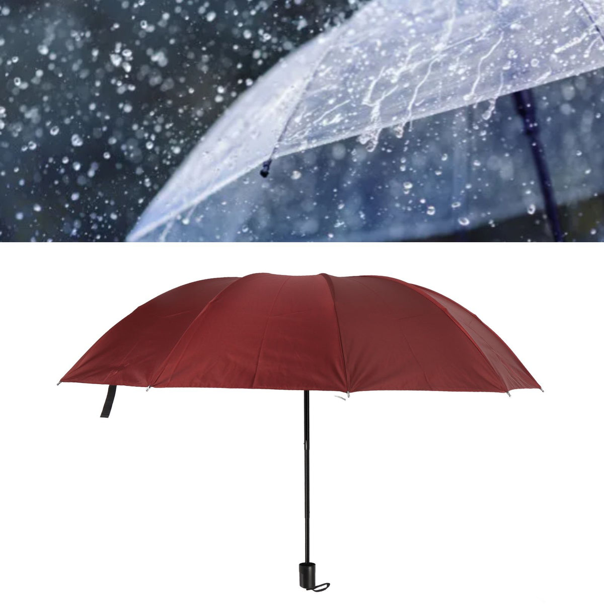 Travel Umbrella 10 Ribs Portable Manual Windproof Rainproof Sunscreen Folding Umbrella for Outdoor Travel Camping Wine Red