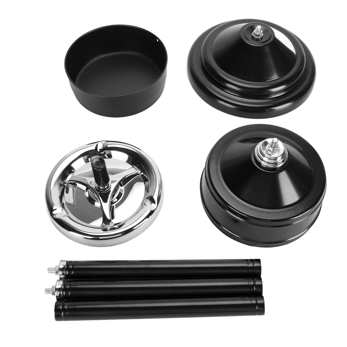 Floor Ashtray Self Cleaning Detachable Adjustable Height Standing Ash Tray with Lid for Restaurant KTV Patio Living Room Black