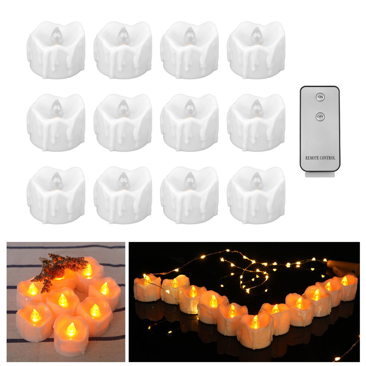 12 PCS LED Electric Tea Candles Warm White Lighting Realistic Flameless Electric Fake Candles for Halloween Wedding Decor