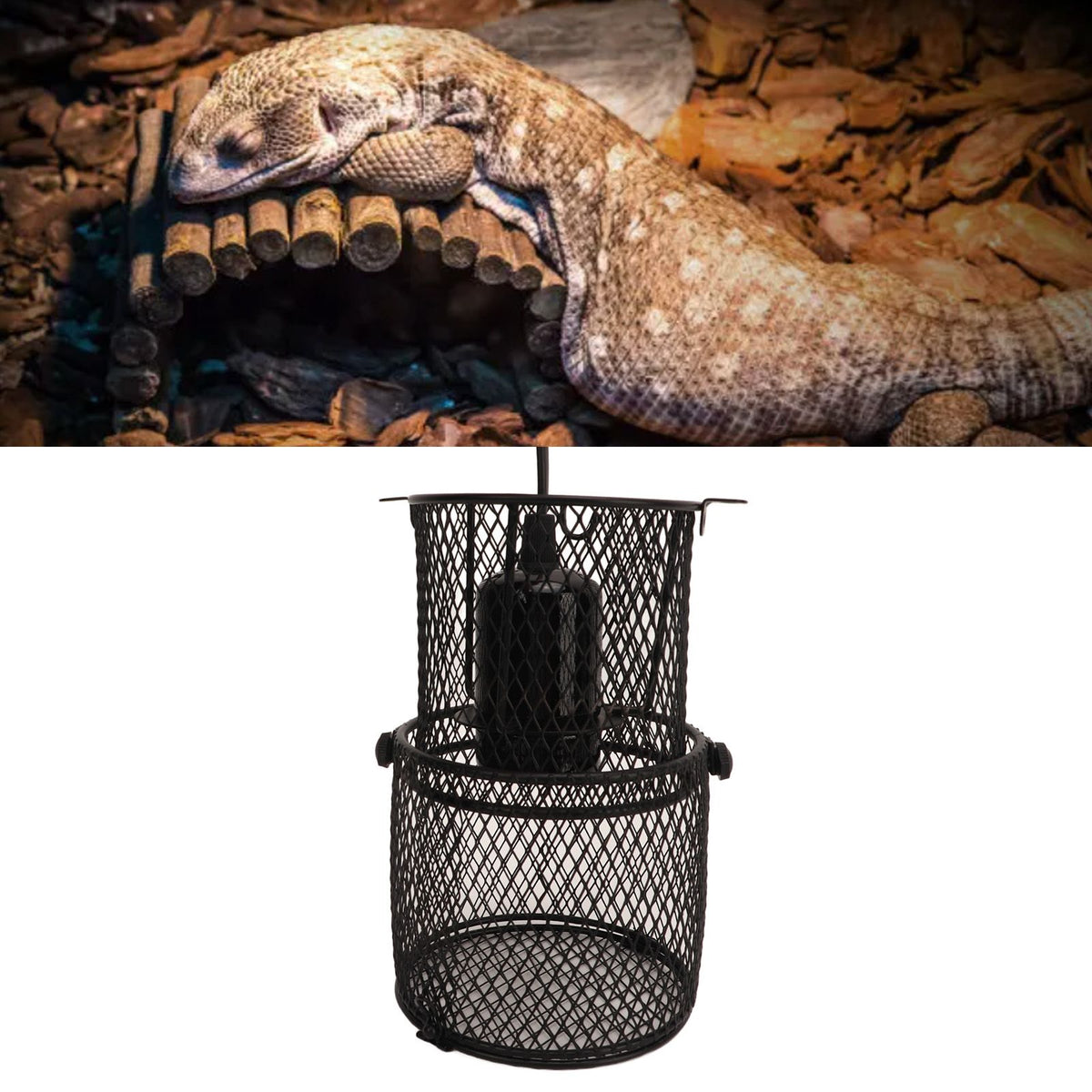 Reptile Heat Lamp Guard Avoid Scald Retractable Heating Lamp Mesh Cover Heat Protector with E27 Ceramic Lamp Holder EU Plug 220‑240V