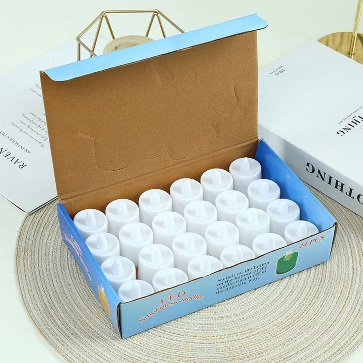 24PCS Electric Candle Flameless Candle LED Reusable Multiple Light Modes Candle Light with 2 Button Battery for Party Warm White