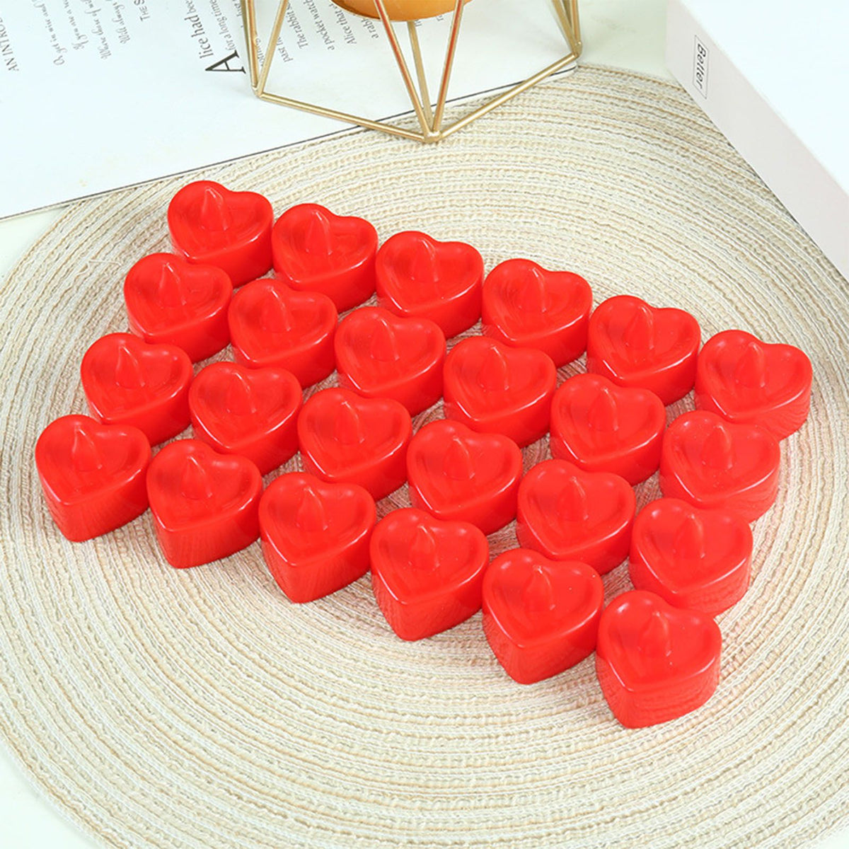 24PCS Love Heart Shape Candles Plastic LED Flameless Odorless Remote Control Tea Lights for Home Decor Red