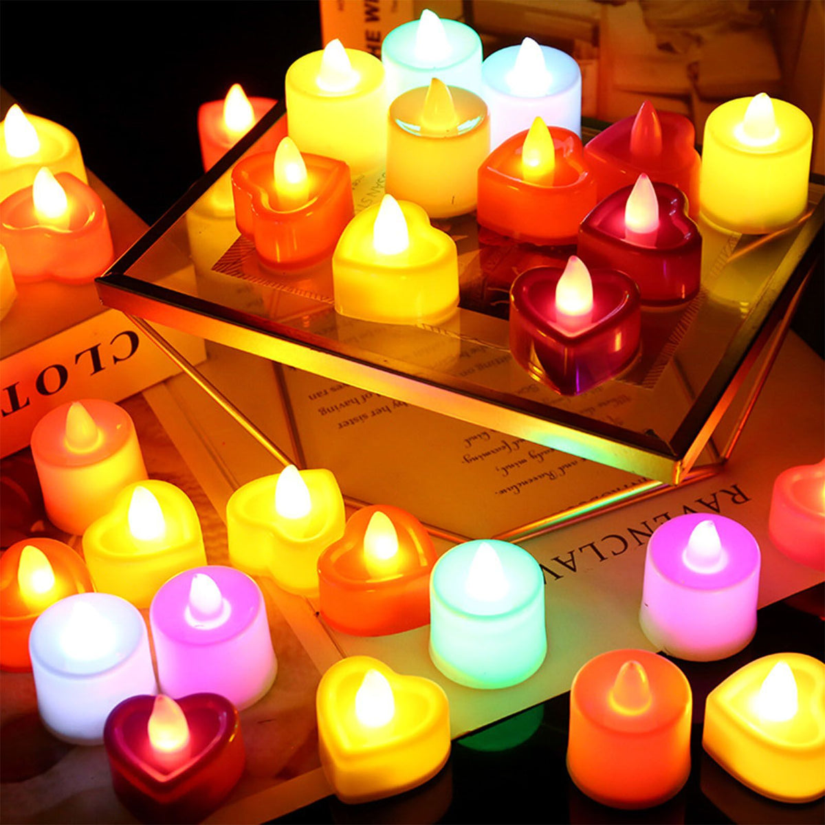 24PCS Love Heart Shape Candles Plastic LED Flameless Odorless Remote Control Tea Lights for Home Decor Red