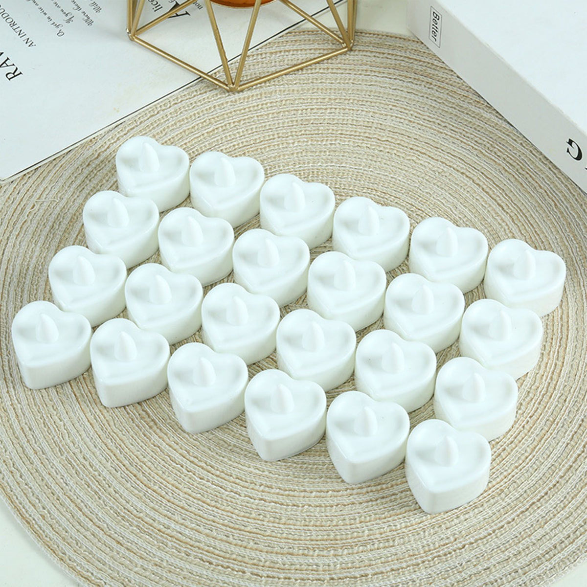 24PCS Love Heart Shape Candles Plastic LED Flameless Odorless Remote Control Tea Lights for Home Decor White