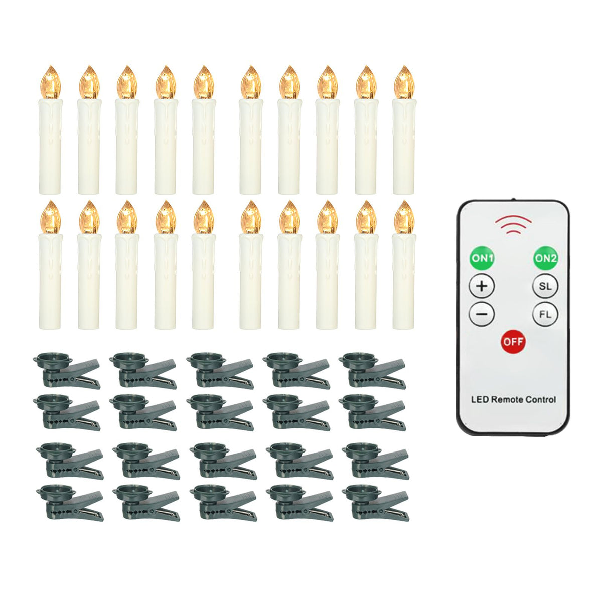 20 PCS Flameless Candles with Remote Control Realistic Warm White LED Candles Battery Powered Christmas Tree Flickering Taper Candle Lights with Clips for Wedding Party Decoration