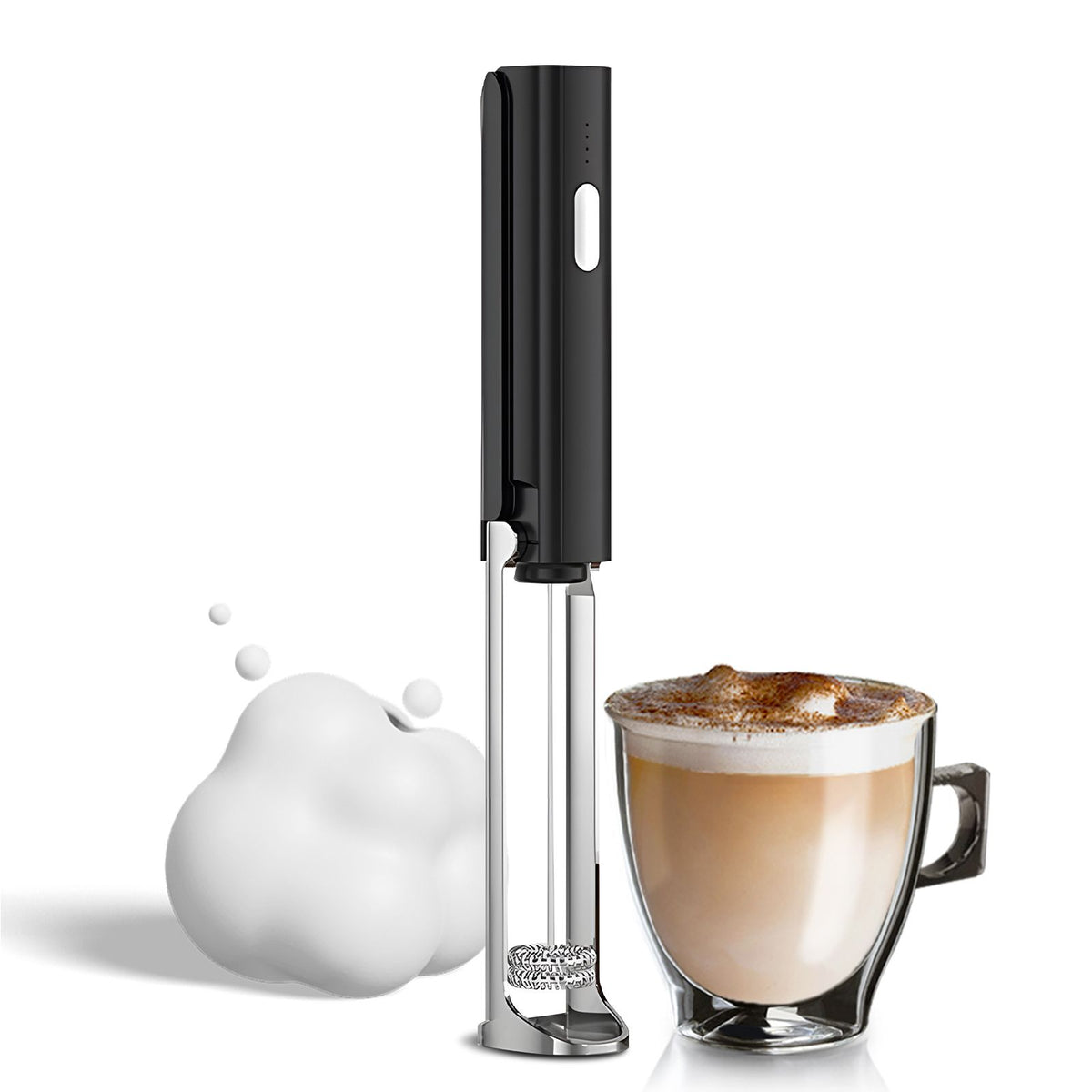 Electric Milk Frother Rechargeable Handheld Foam Maker for Coffee 3 Levels Adjustable Hangable Foldable Whisk Mixer for Cream Egg White