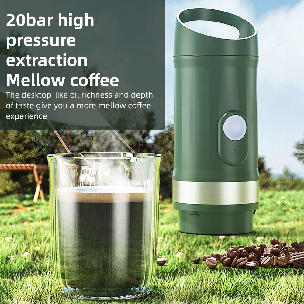 Portable Electric Espresso Coffee Machine Cordless Heat and Cold Brew 3oz Single Serve Mini Coffee Maker with 3-IN-1 Coffee Powder/N Capsule/DG Capsule 20Bar Pump Pressure Rechargeable 9600mAh Battery