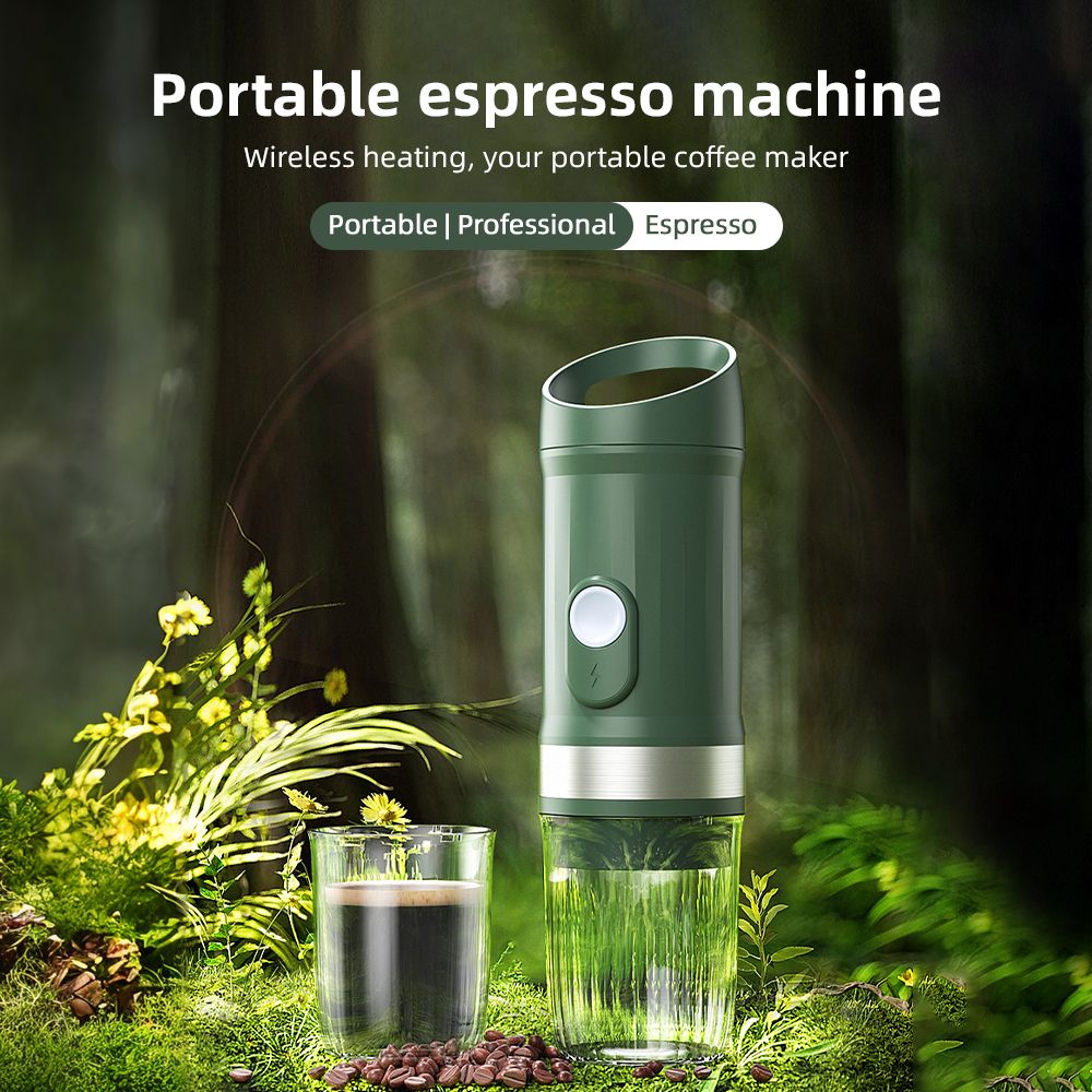 Portable Electric Espresso Coffee Machine Cordless Heat and Cold Brew 3oz Single Serve Mini Coffee Maker with 3-IN-1 Coffee Powder/N Capsule/DG Capsule 20Bar Pump Pressure Rechargeable 9600mAh Battery