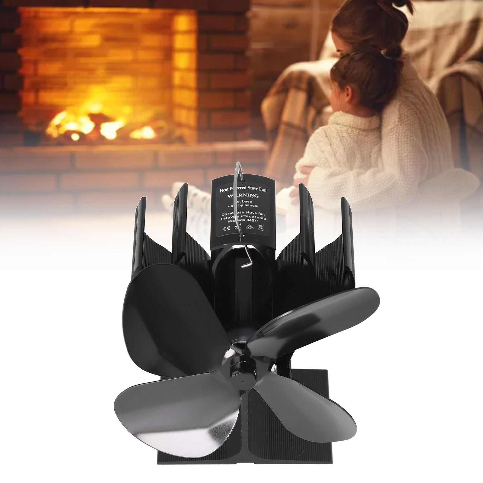 4 Blade Fireplace Fan Aluminium Alloy Heat Powered High Temperature Resistant Stove Fan for Home