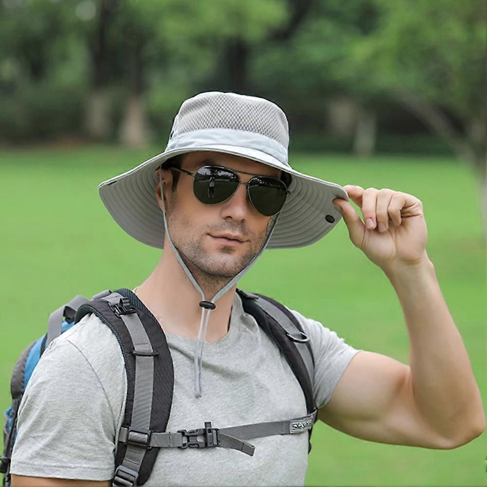 Foldable Anti-UV Bucket Sun Hat, Adjustable Wide Brim Summer Cycling Cap - Dark Gray