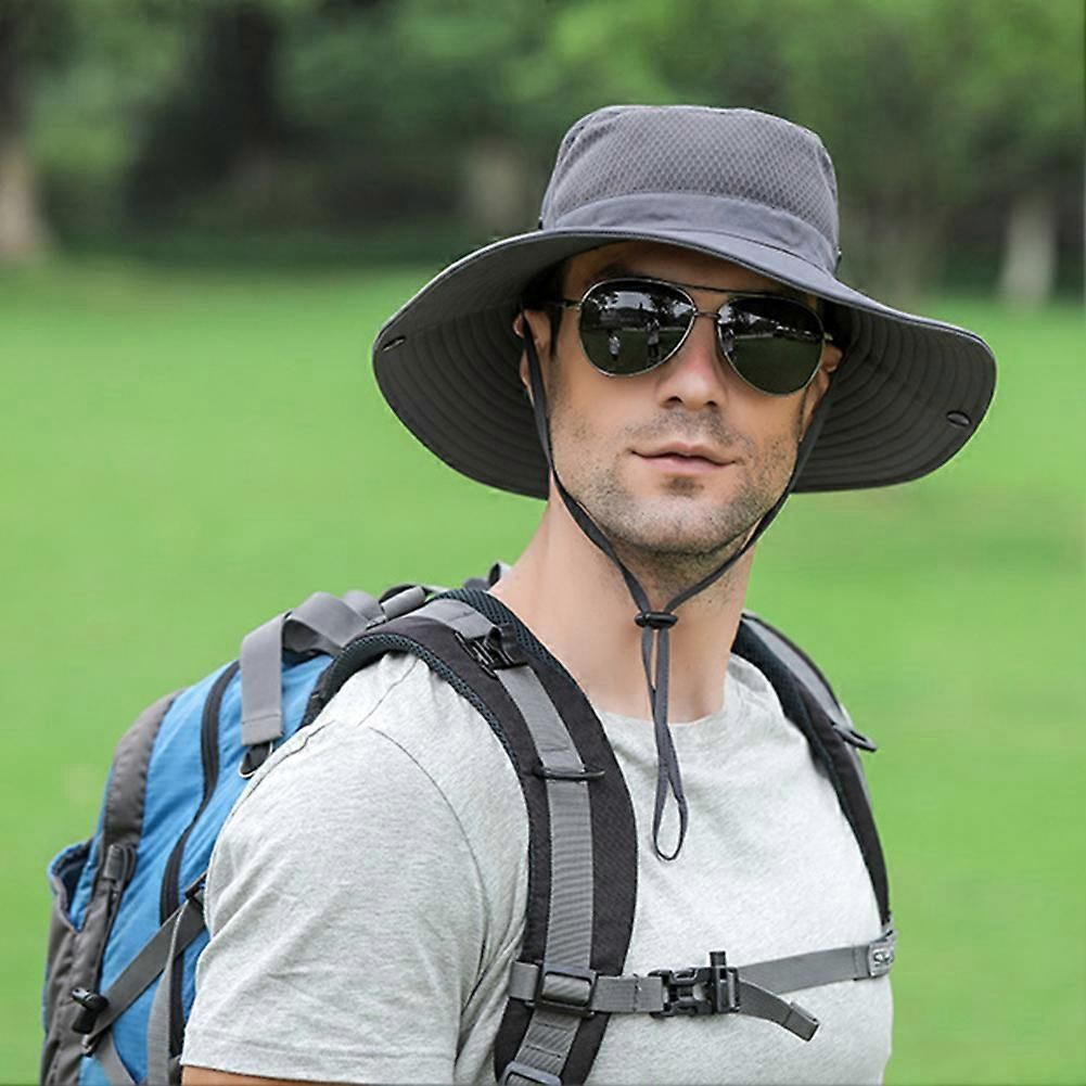 Foldable Anti-UV Bucket Sun Hat, Adjustable Wide Brim Summer Cycling Cap - Dark Gray