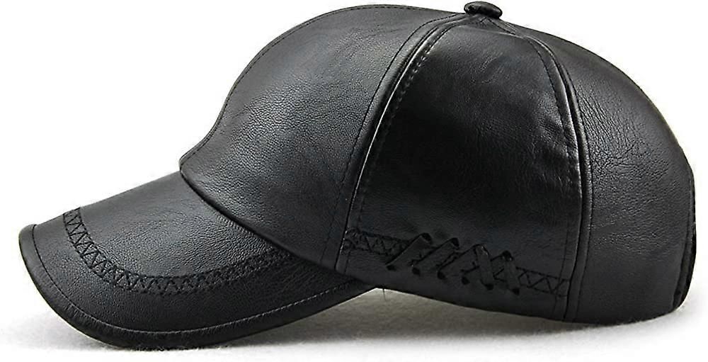 Men's PU Leather Baseball Cap, Adjustable Sports Hat, Deep Coffee