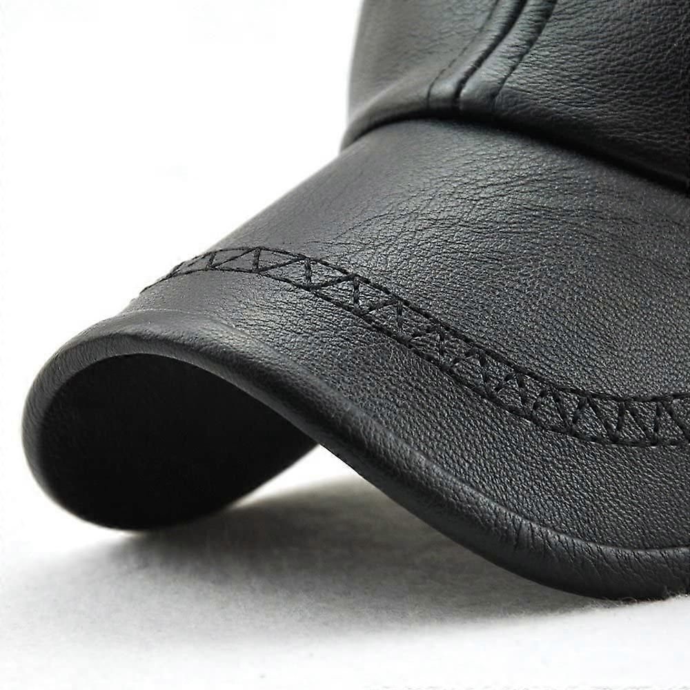Men's PU Leather Baseball Cap, Adjustable Sports Hat, Deep Coffee
